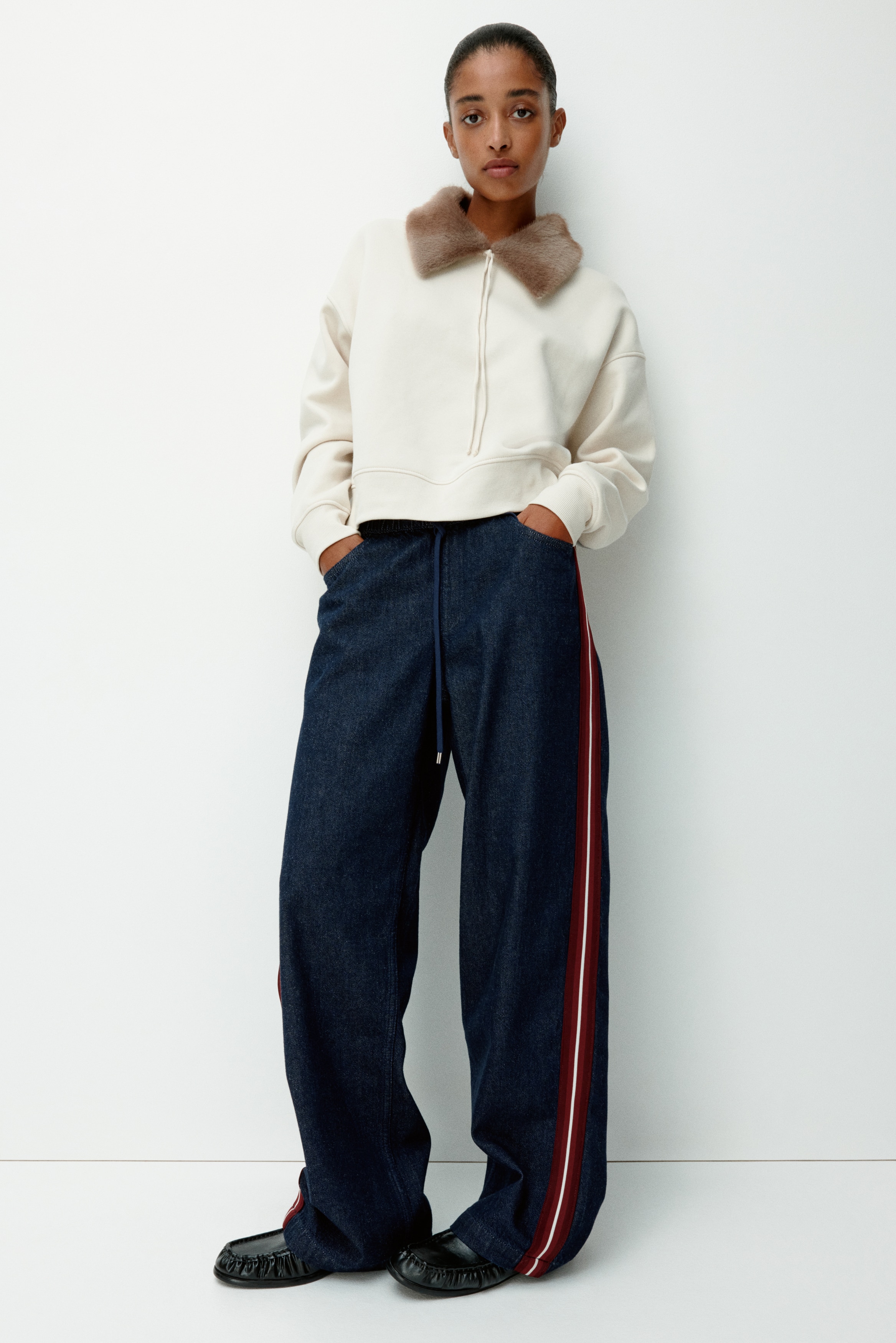 Denim drawstring trousers