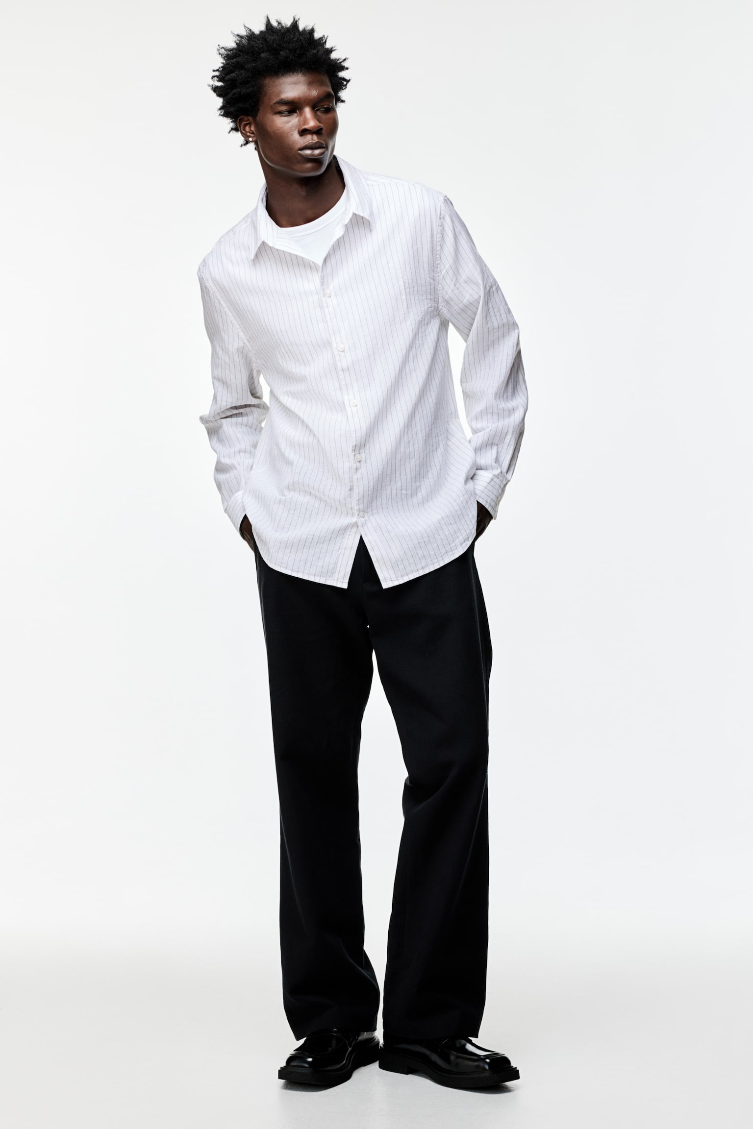 Regular Fit Linen-blend shirt - White/Cream/Navy blue/White/Blue - 5