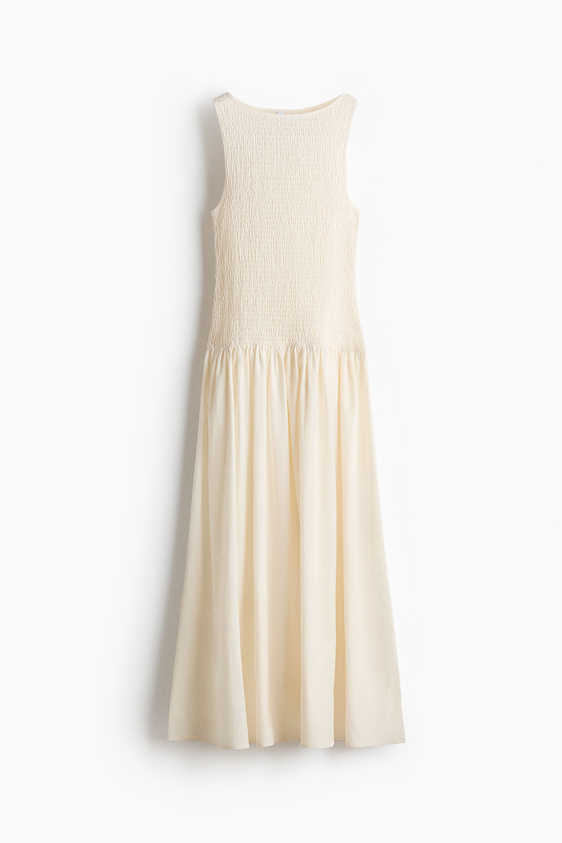 Smocked Seersucker Dress - Cream/Light purple