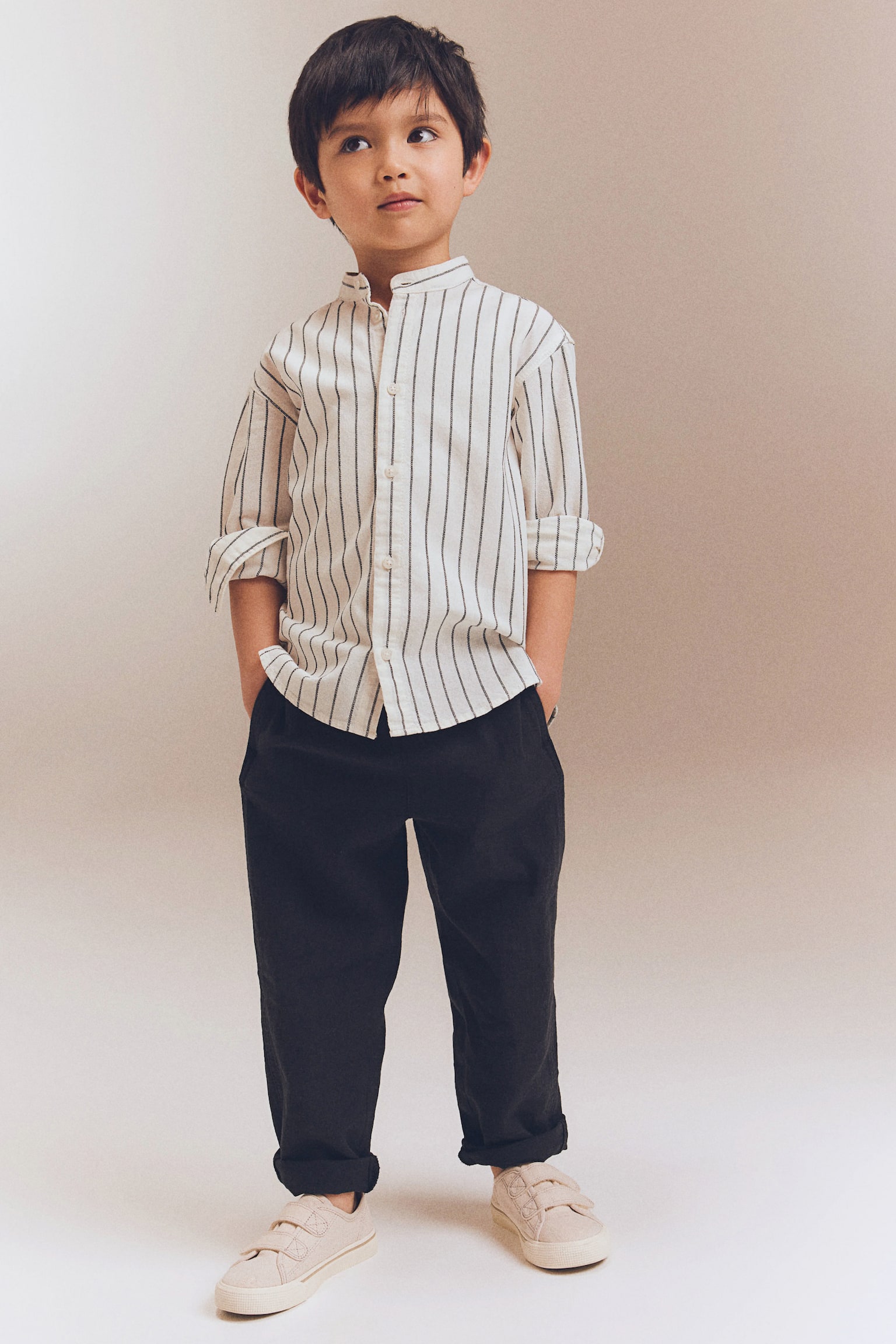 Grandad cotton shirt - White/Striped - 2