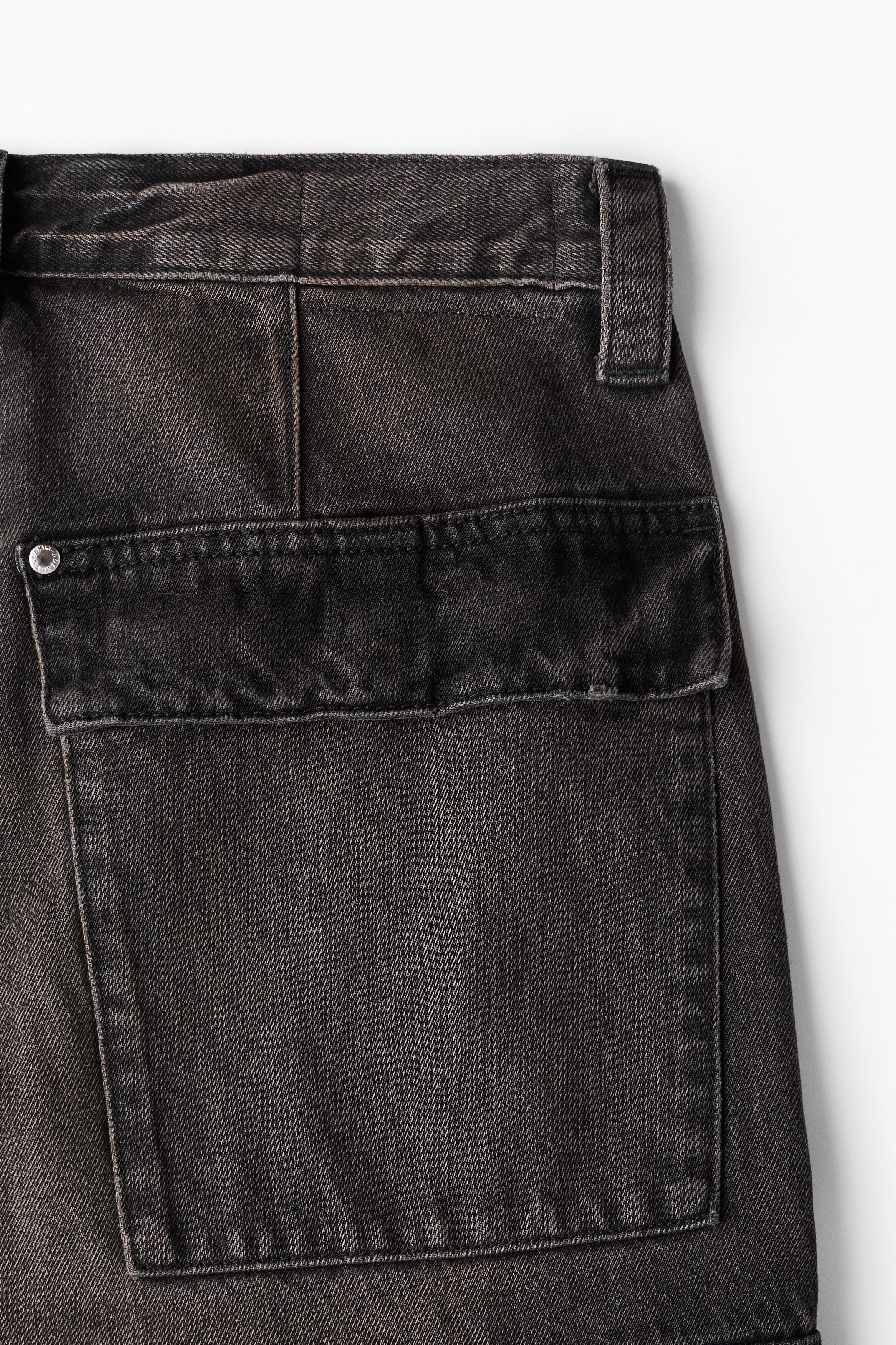 Jeans Cargo Homme Kruze RECOUVERT - Noir Délavé Foncé - Coupe Droite Grandes Tailles - 70% Coton 30% Polyester