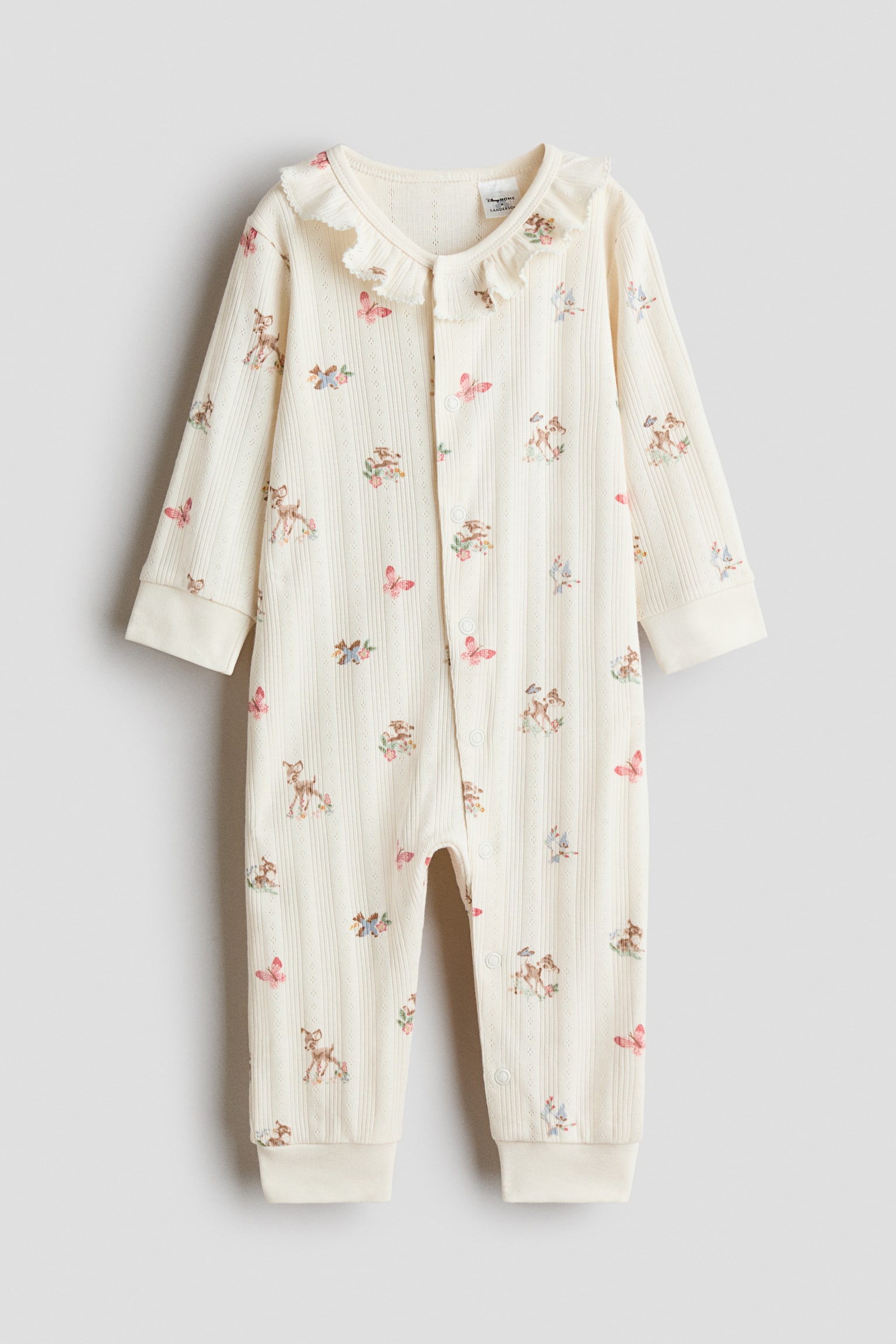 Printed pointelle sleepsuit - Cream/Bambi - 2