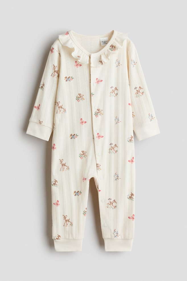 Printed pointelle sleepsuit - Cream/Bambi - 1