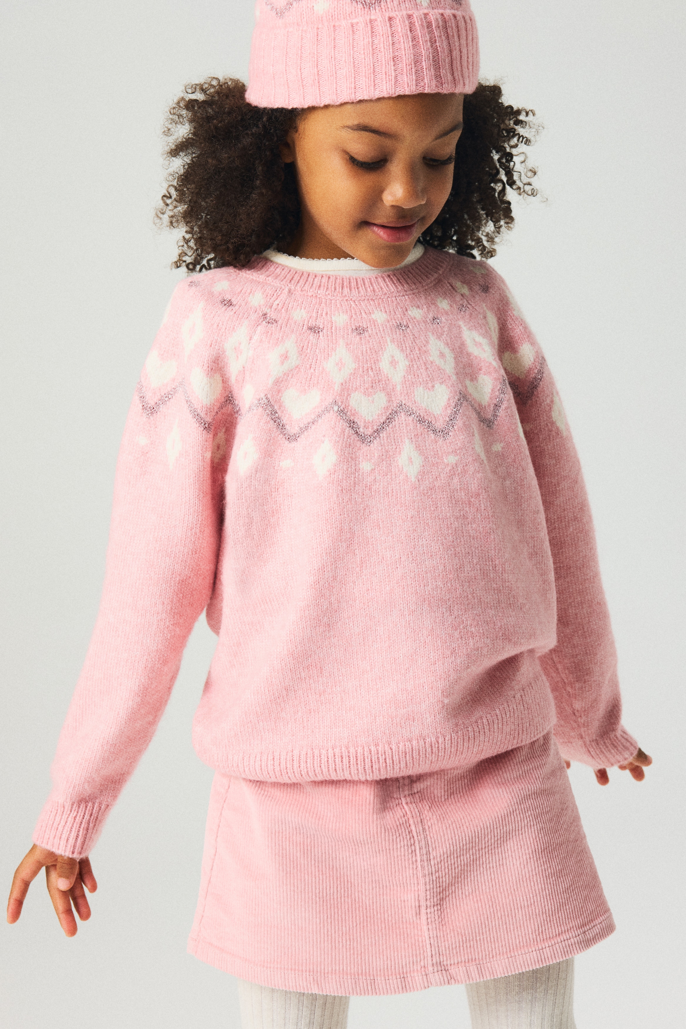 Girls - Pink/Patterned Jacquard-knit jumper - Size: 6-8Y  - H&M