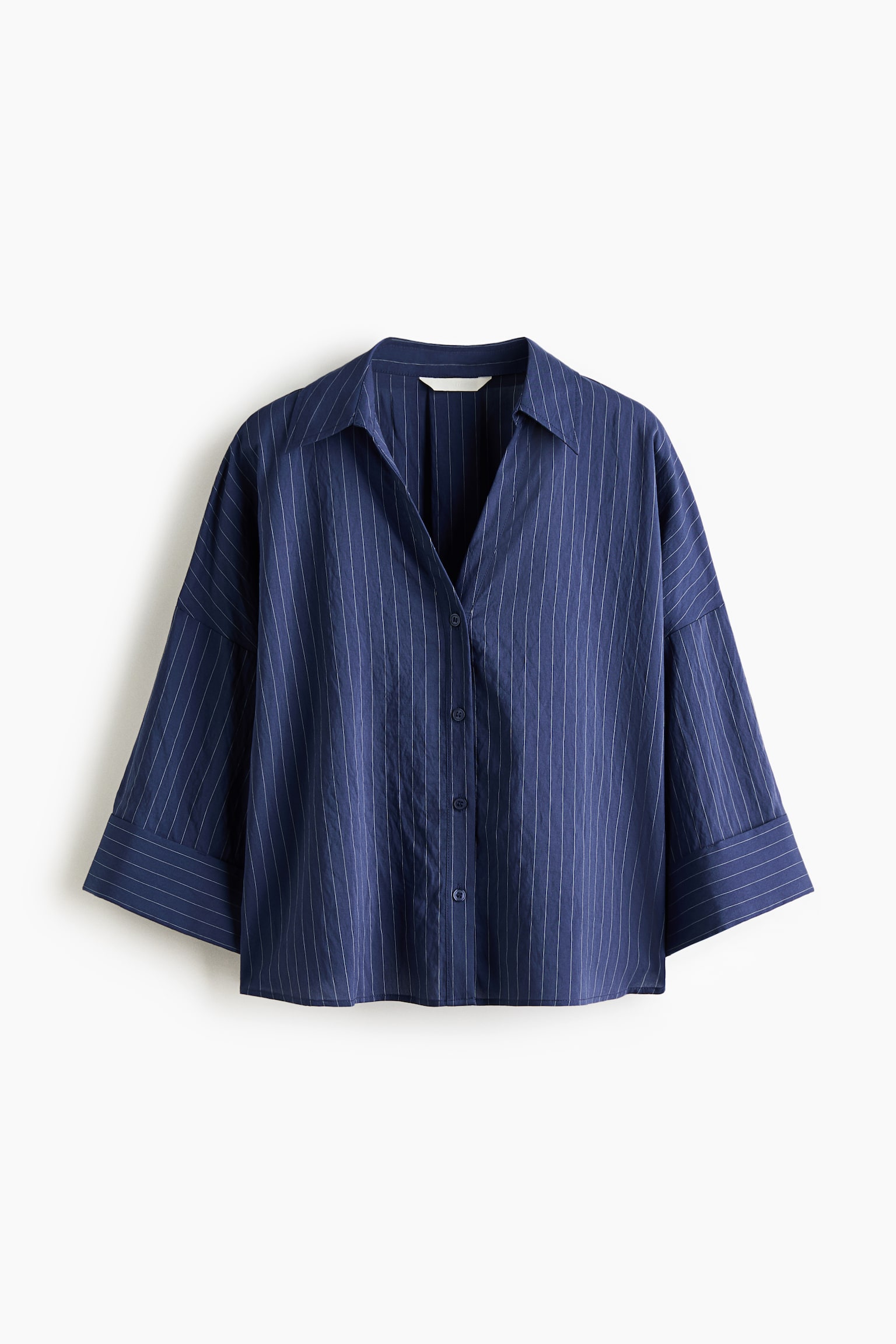 Oversized Viscose-Blend Shirt - Dark blue/pinstriped/Cream/pinstriped