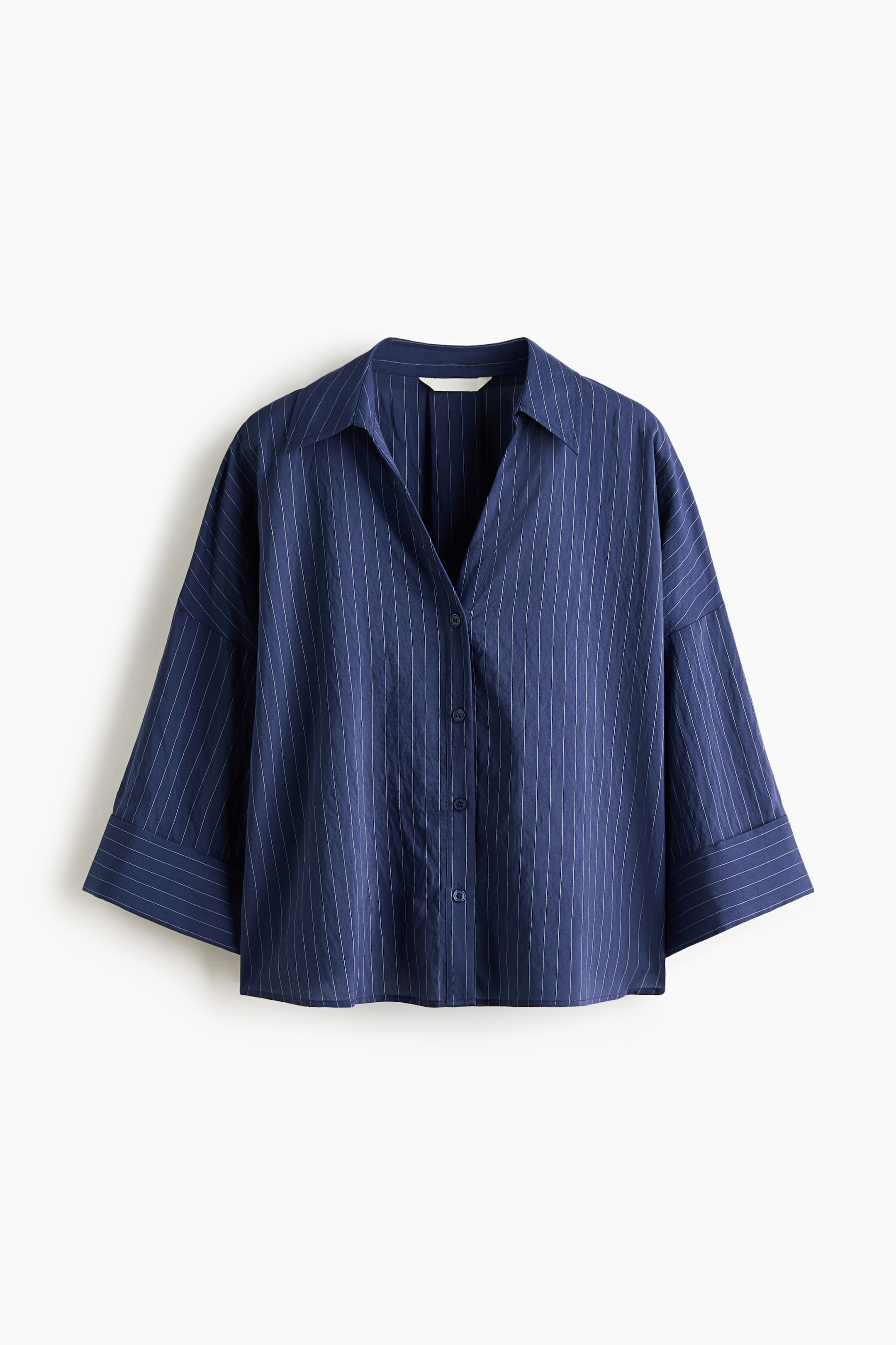 View larger image: Oversized viscose-blend shirt - Dark blue/Pinstriped - Ladies | H&M 1