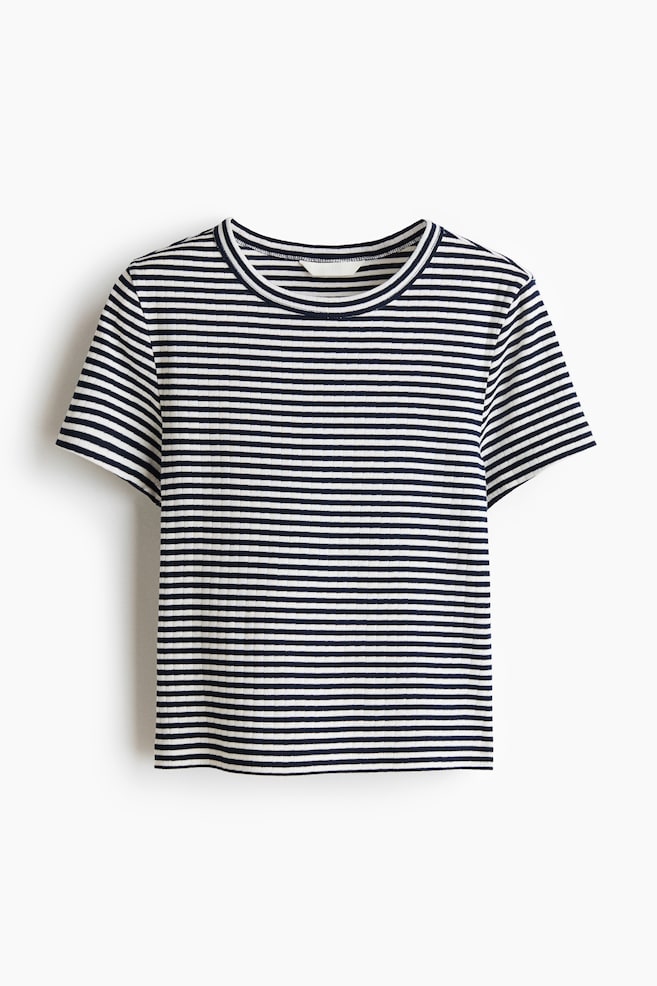Ribbed T-shirt - Navy blue/Striped/Dark plum purple/Striped/White/Dark brown striped - 1