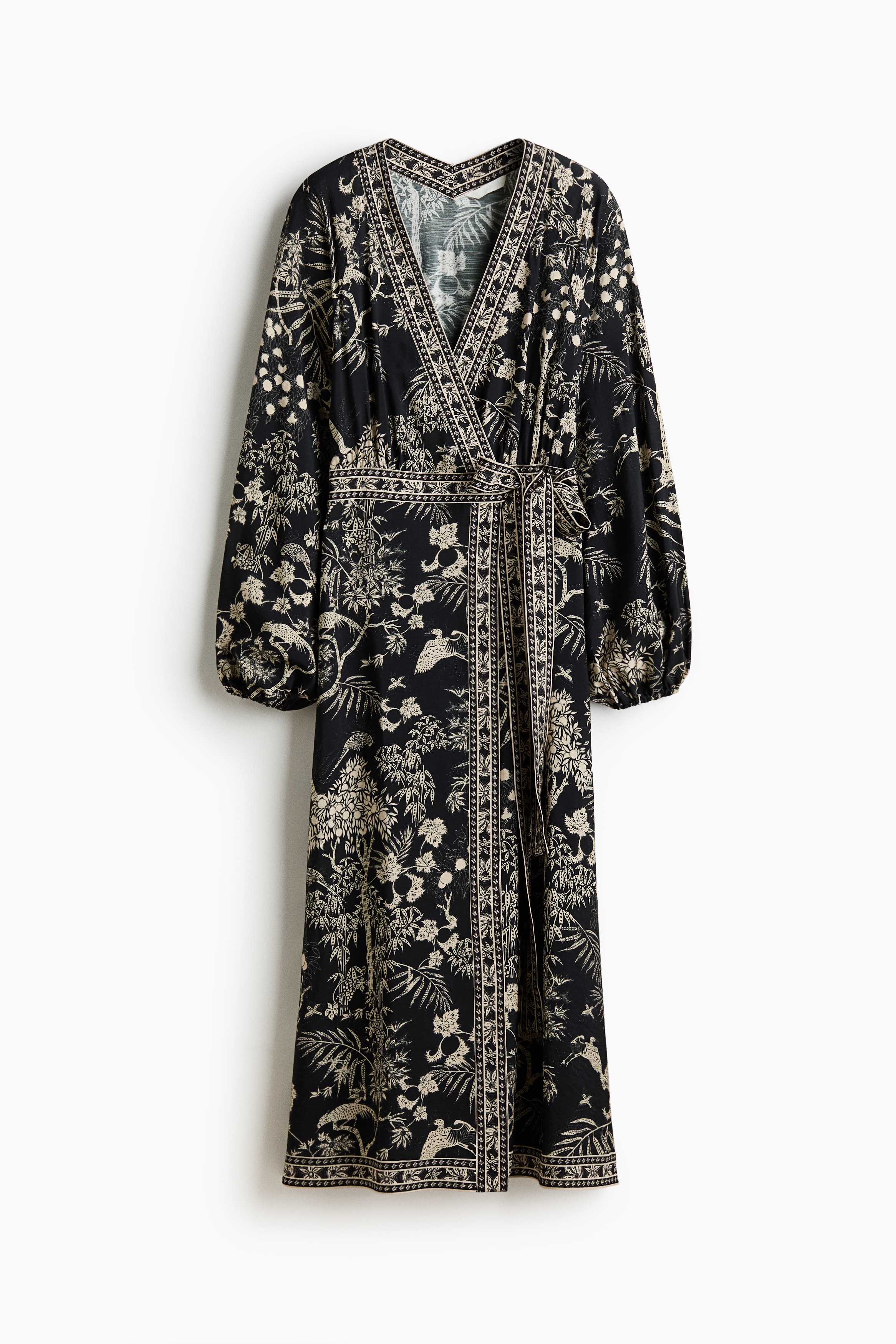 Long-sleeved wrap dress - Black/Patterned