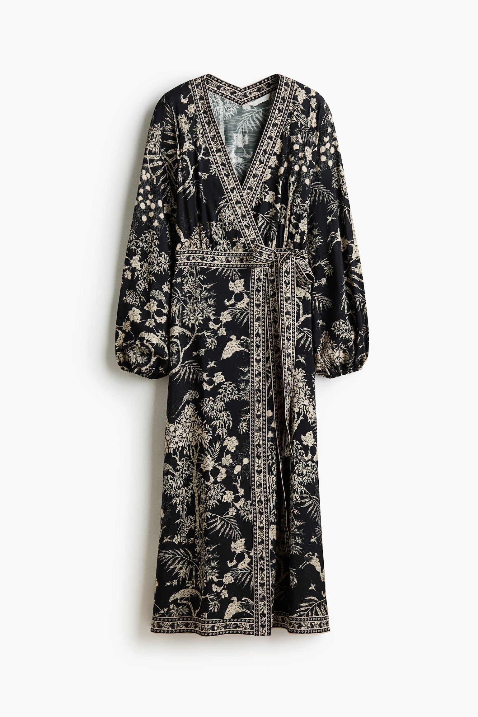 Long-sleeved wrap dress - Black/Patterned - 2