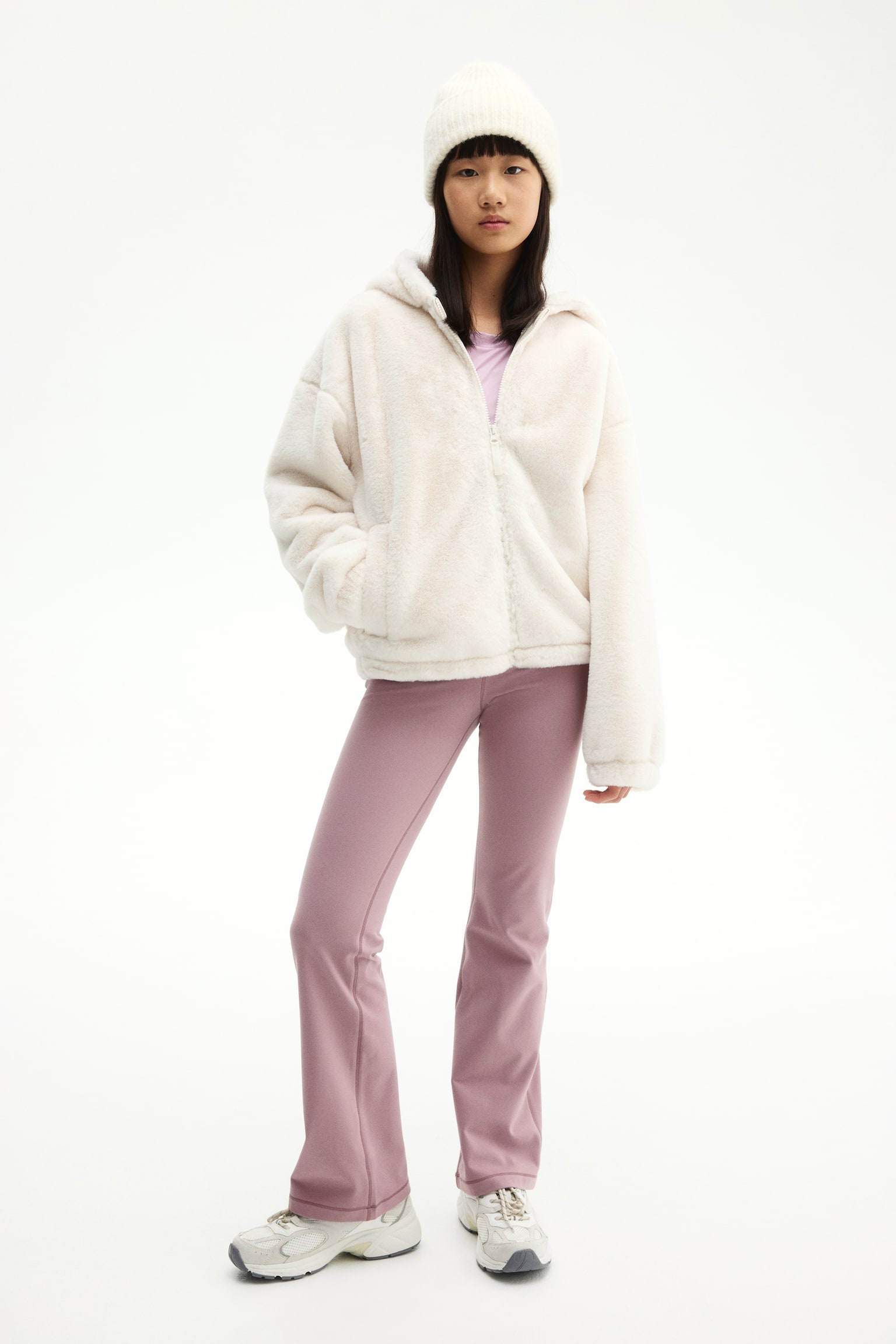 Fleece-lined sports leggings with SoftMove™ - Dusty pink/Navy blue/Black/Burgundy/Ivory - 4