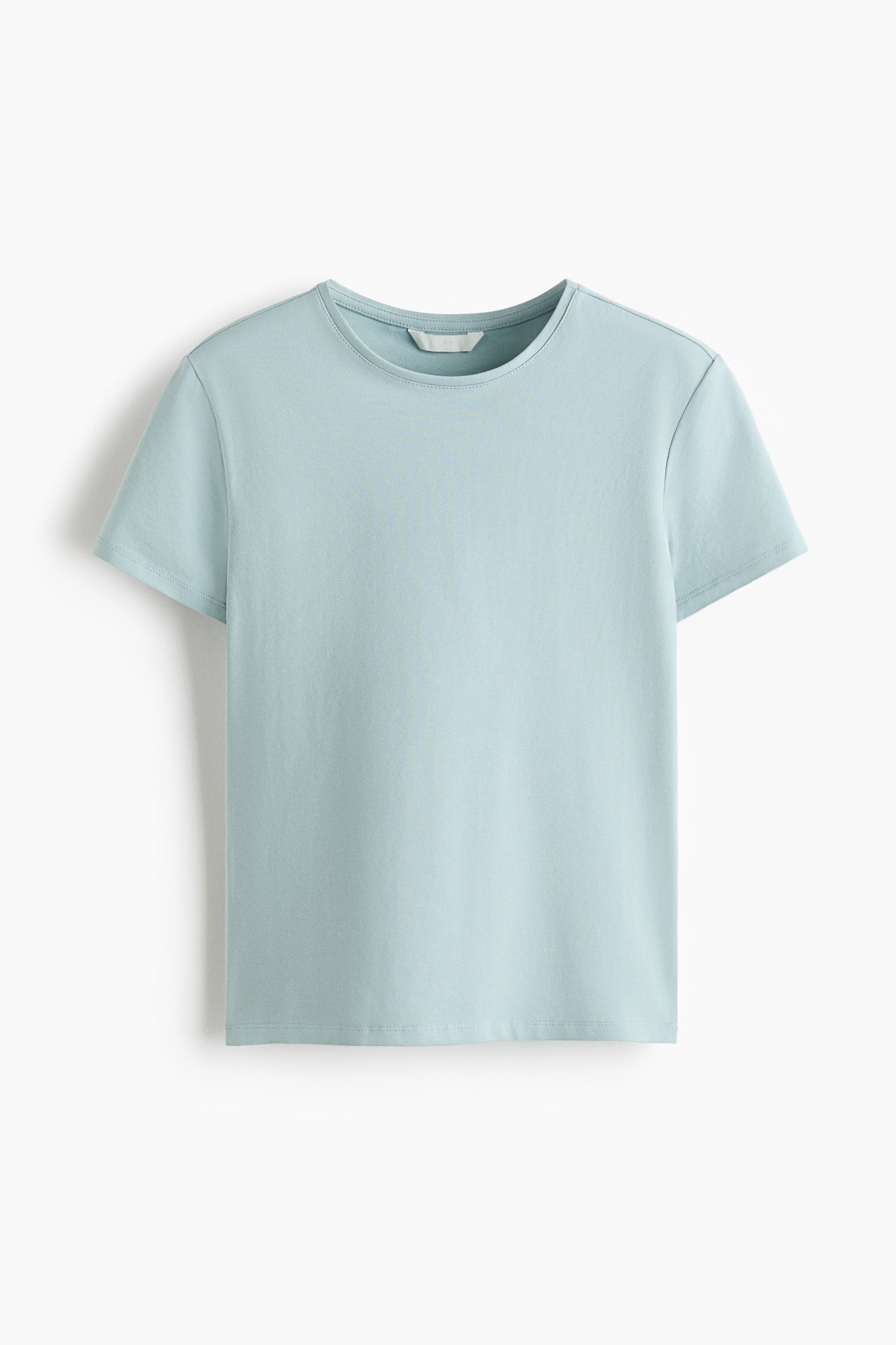 View larger image: Presenting a fitted t-shirt crafted from light blue stretch cotton jersey, displayed from the front. It boasts a round neckline with a narrow trim, short sleeves, and a straight-cut hem.