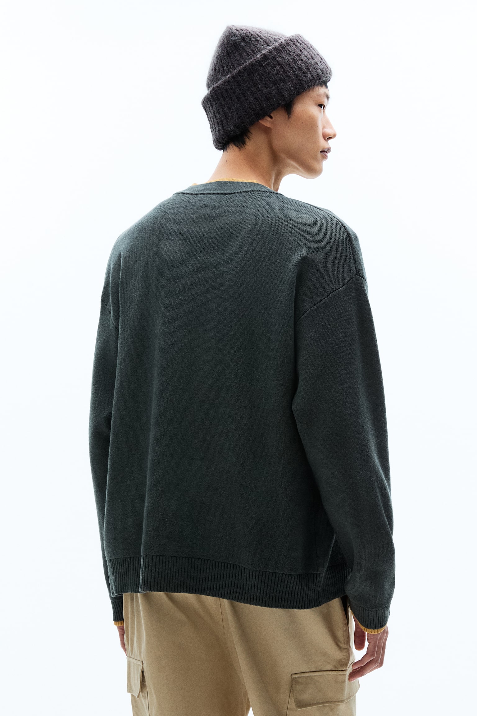 ニットカーディガン - ダークグリーン/ダークグレーメランジ - 4