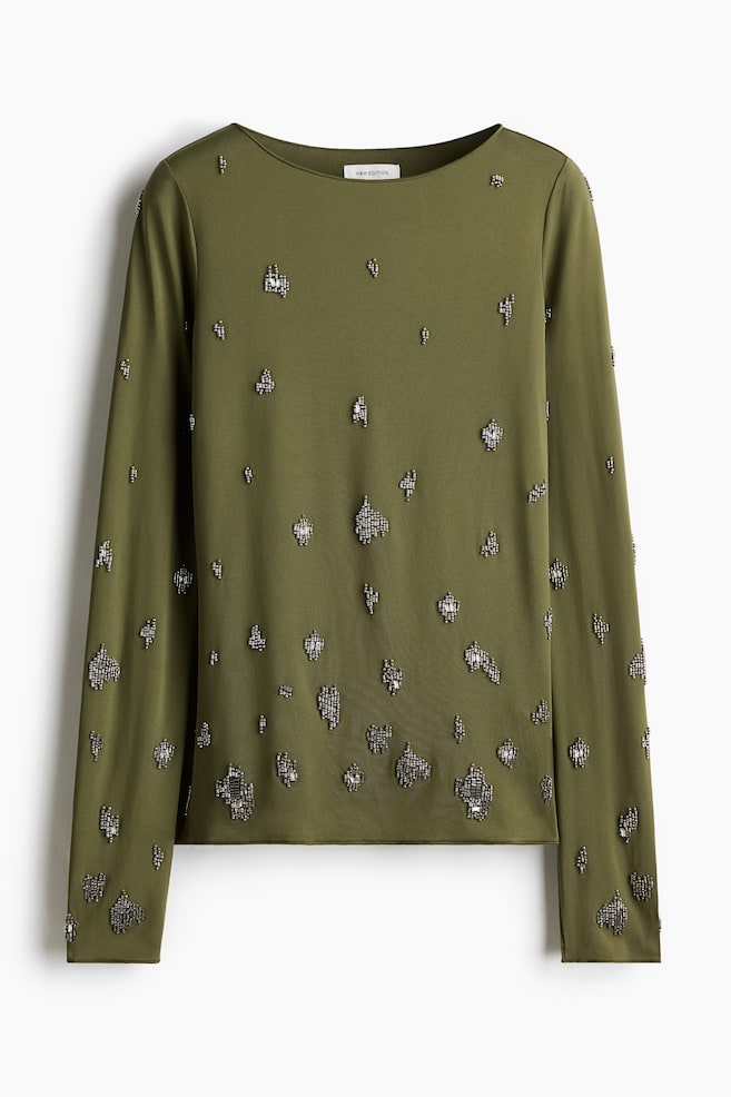 Bead-embellished top - Dark green/Dark grey - 1