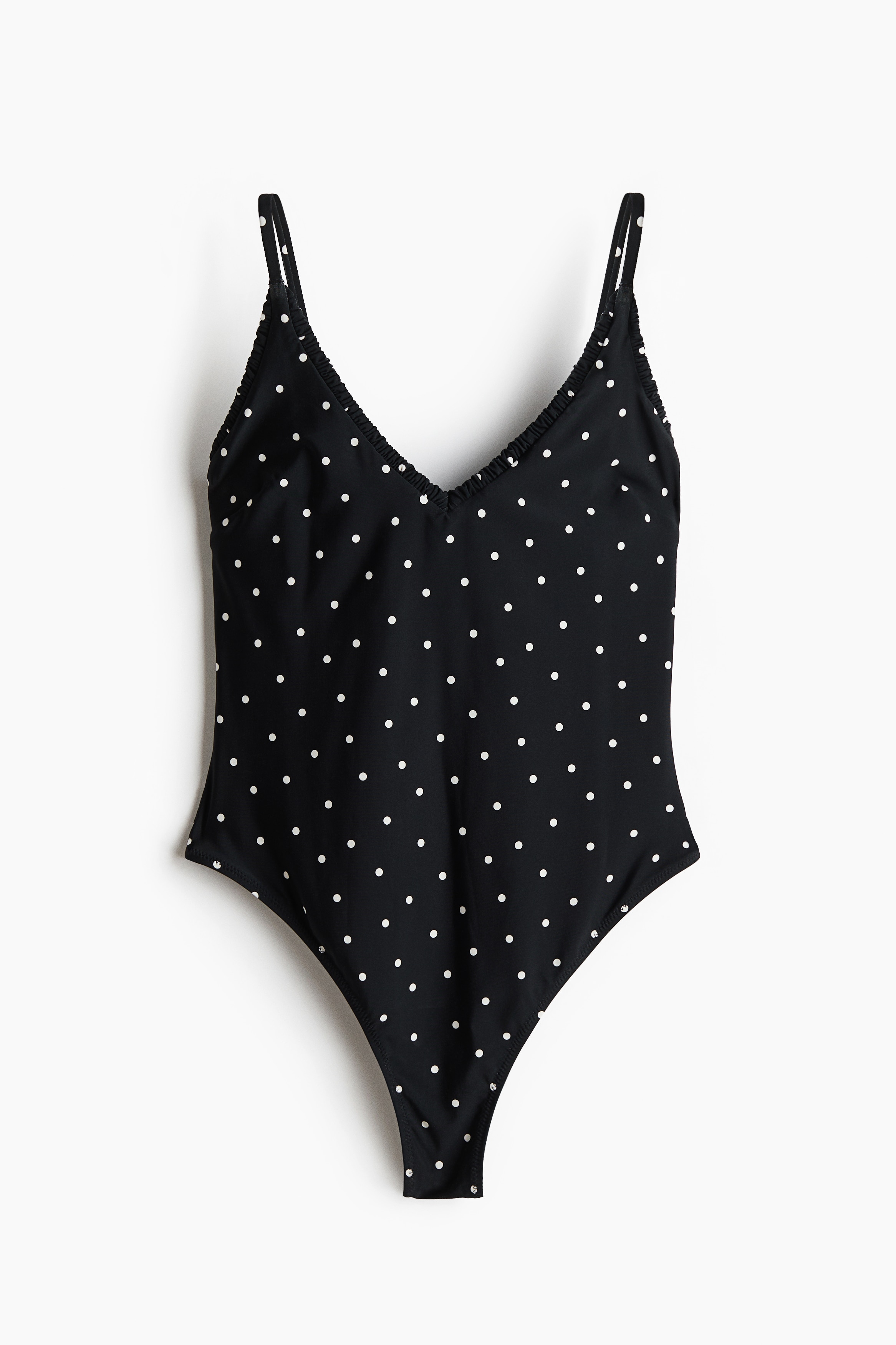 Padded-cup High Leg Swimsuit - Schwarz/Polka Dots