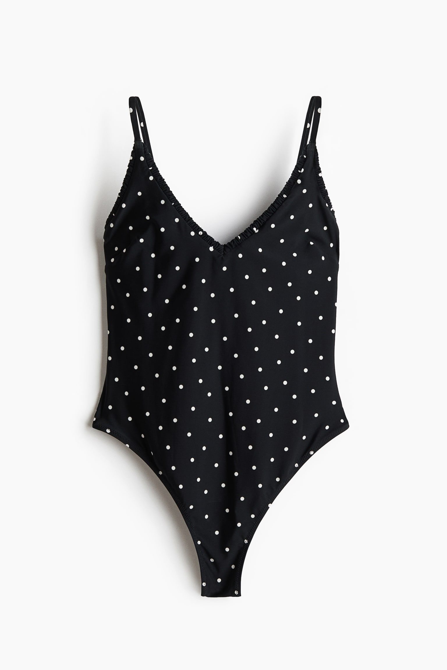 Badeanzug mit wattierten Cups und High Leg - Schwarz/Polka Dots - 1