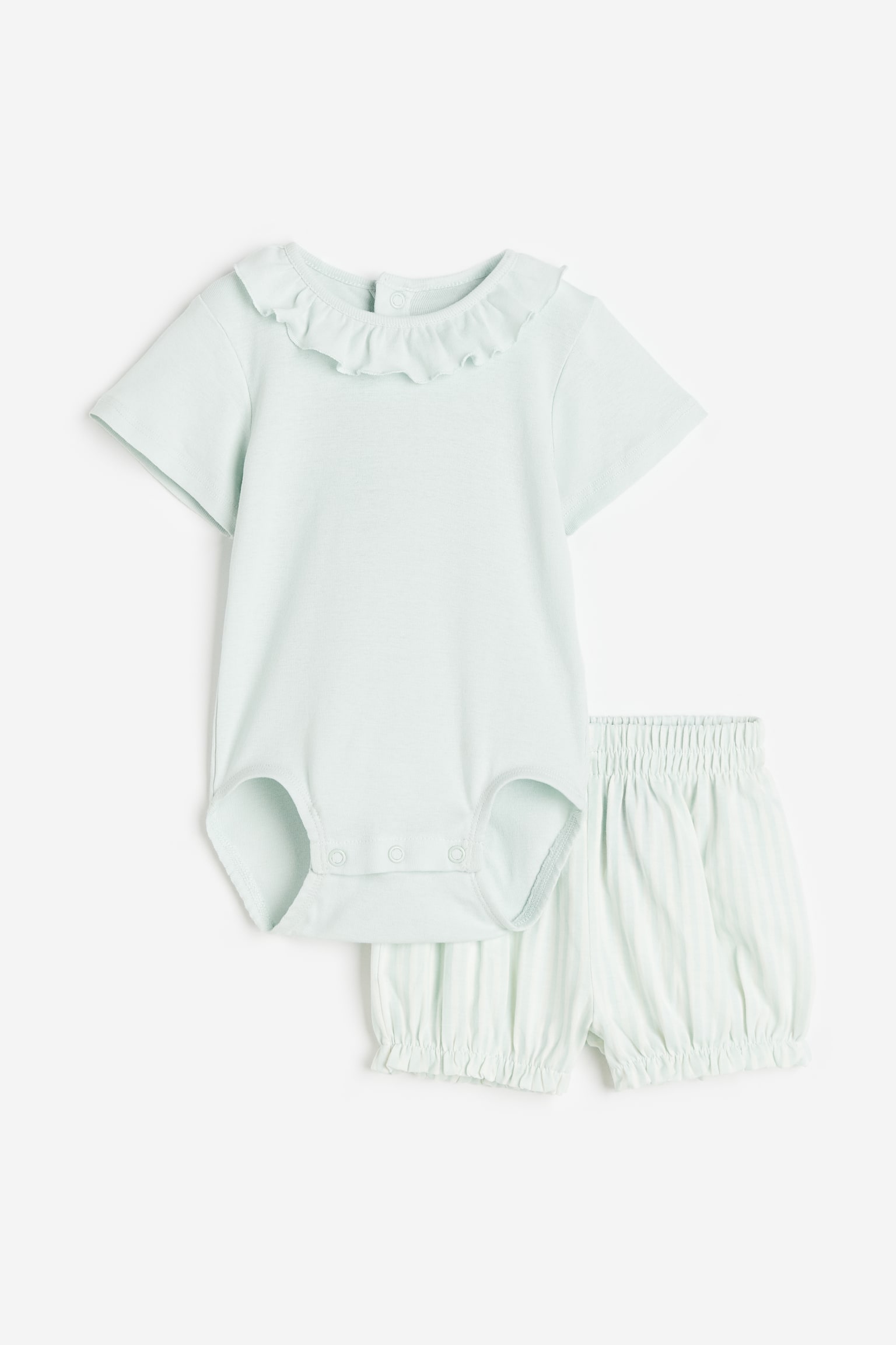 2-piece cotton set - Mint green/Striped - 1