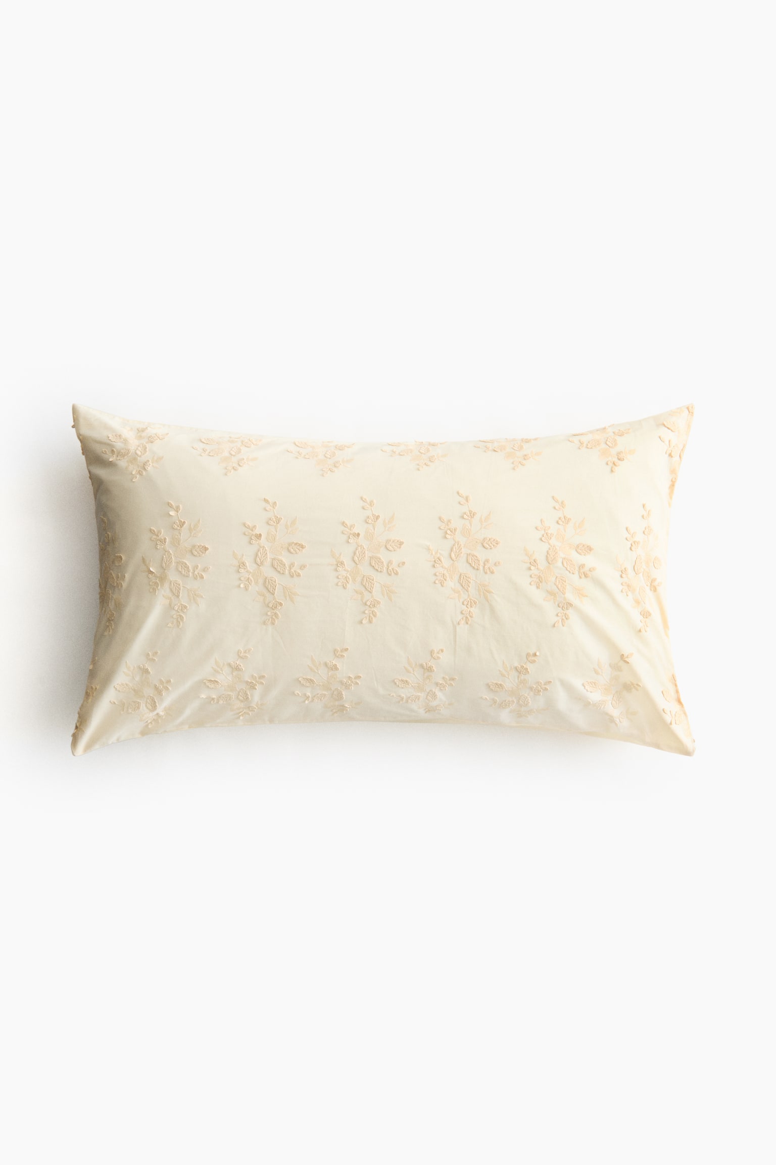 Embroidery-detail cotton pillowcase - Light yellow/Floral/White/Floral/Light beige/Floral - 1