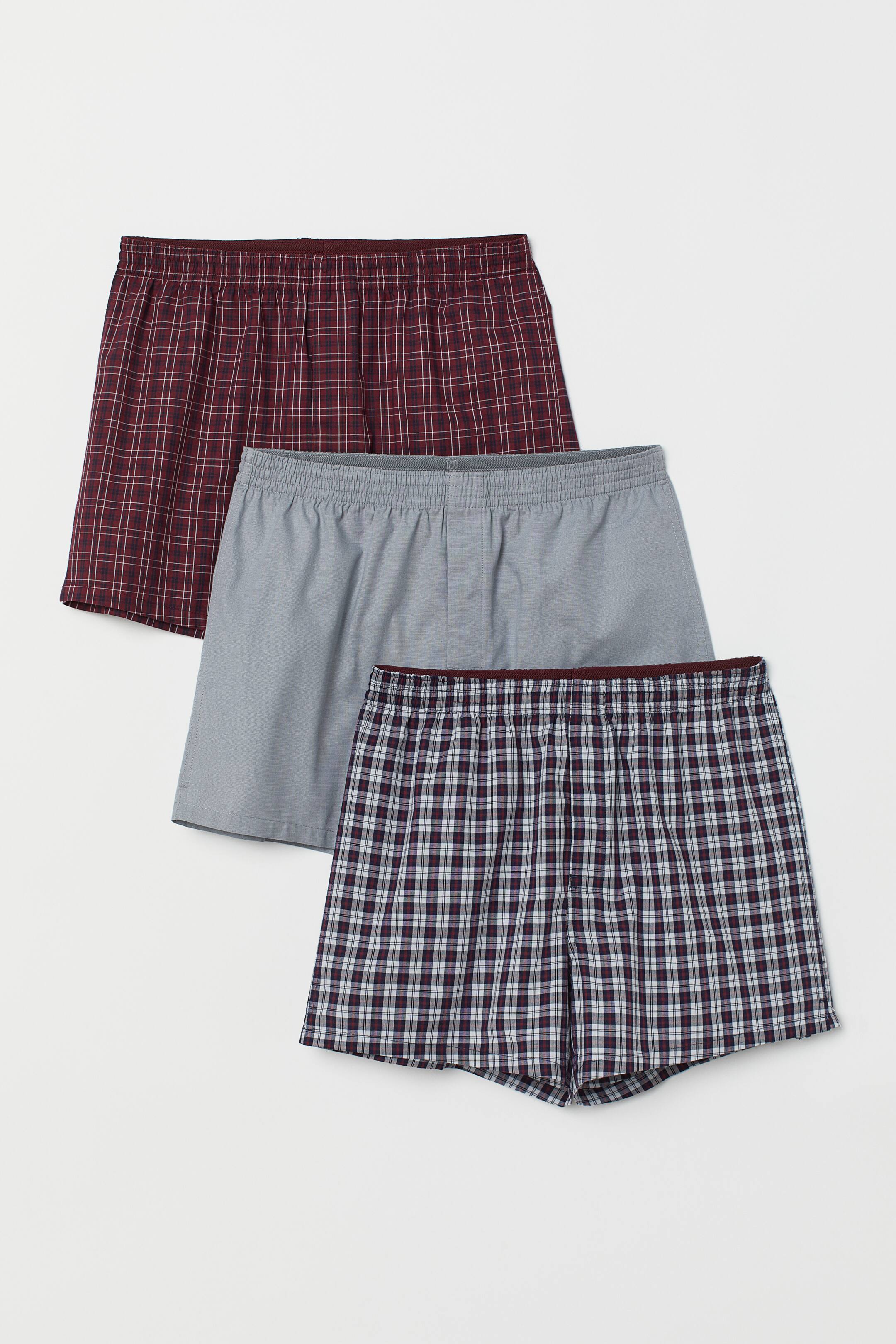 3-pack woven boxer shorts Dark red/Checked Men H&M