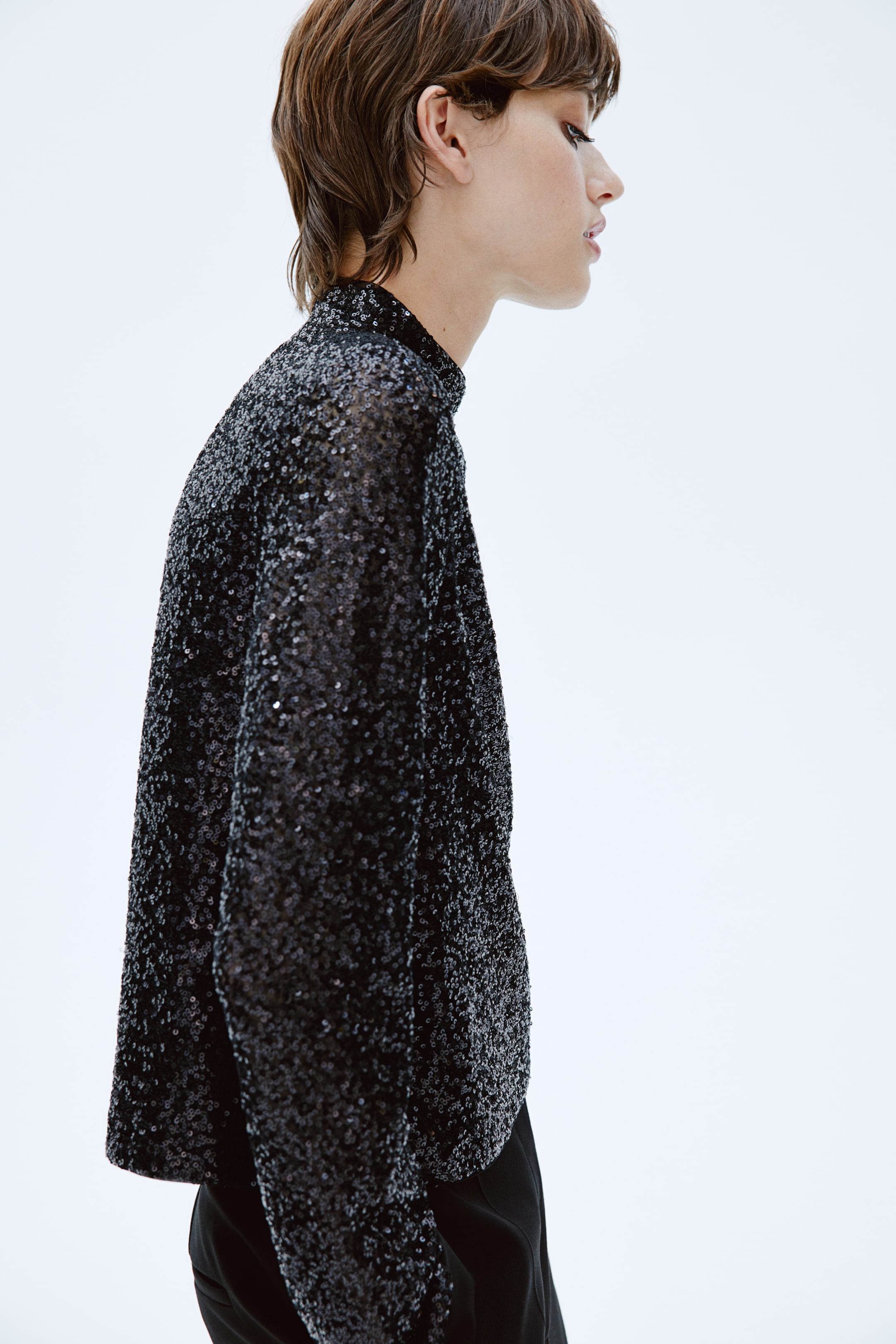 Sequined Mock Turtleneck Top