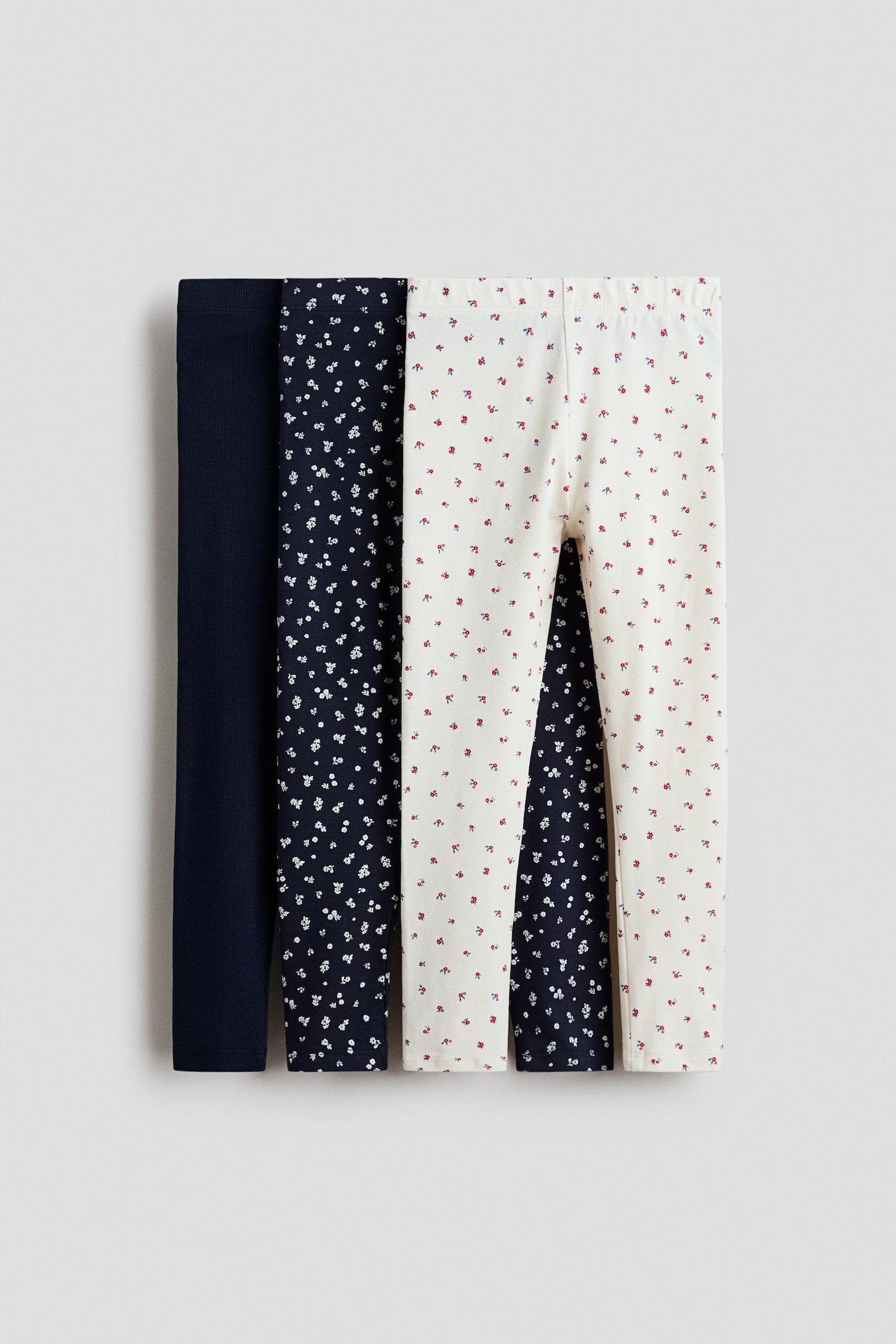 3er-Pack Baumwollleggings - Marineblau/Geblümt/Beige/Leopardenprint/Helles Mattrosa/Geblümt/Schwarz/Gepunktet