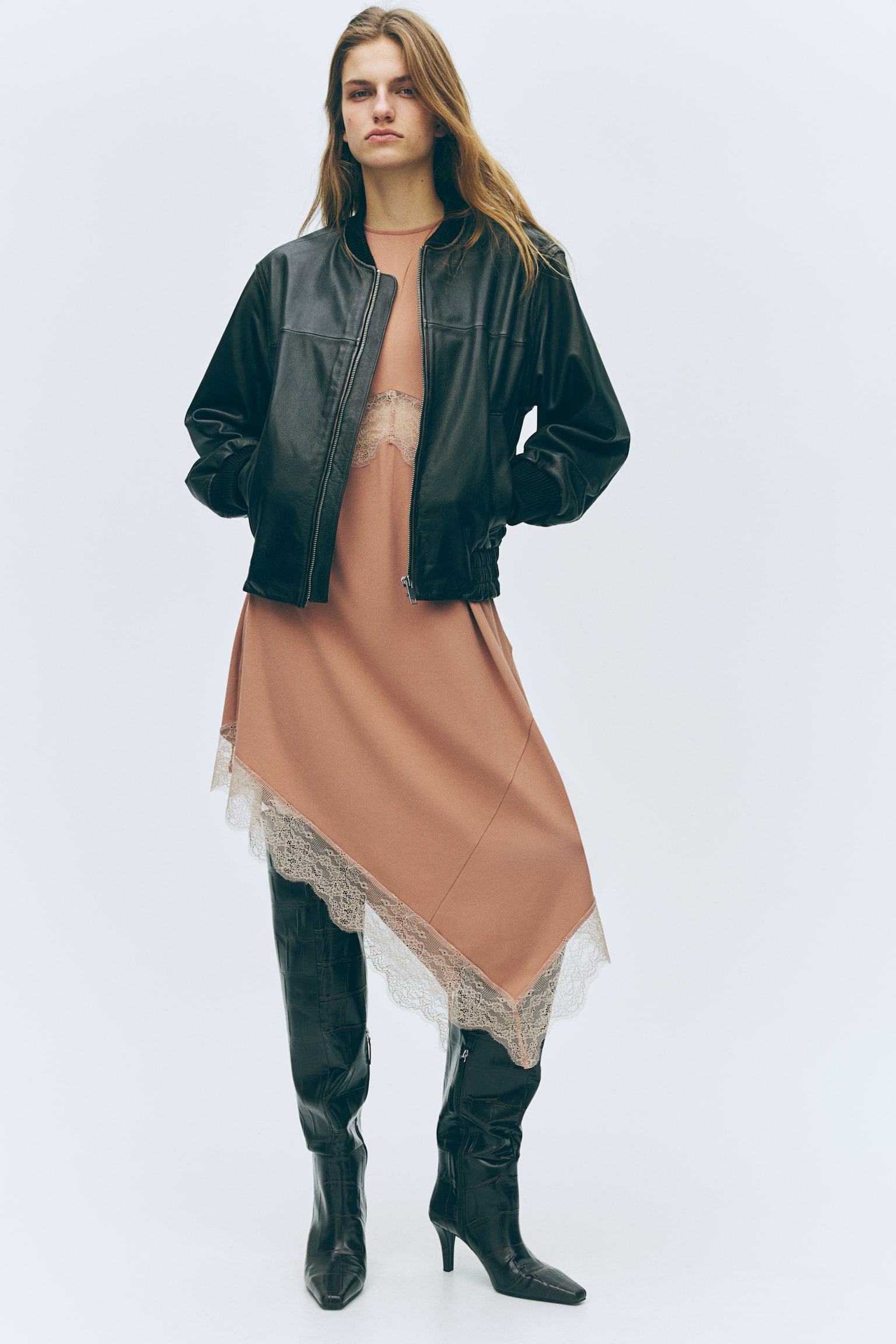 Lace-trimmed dress - Beige - 1