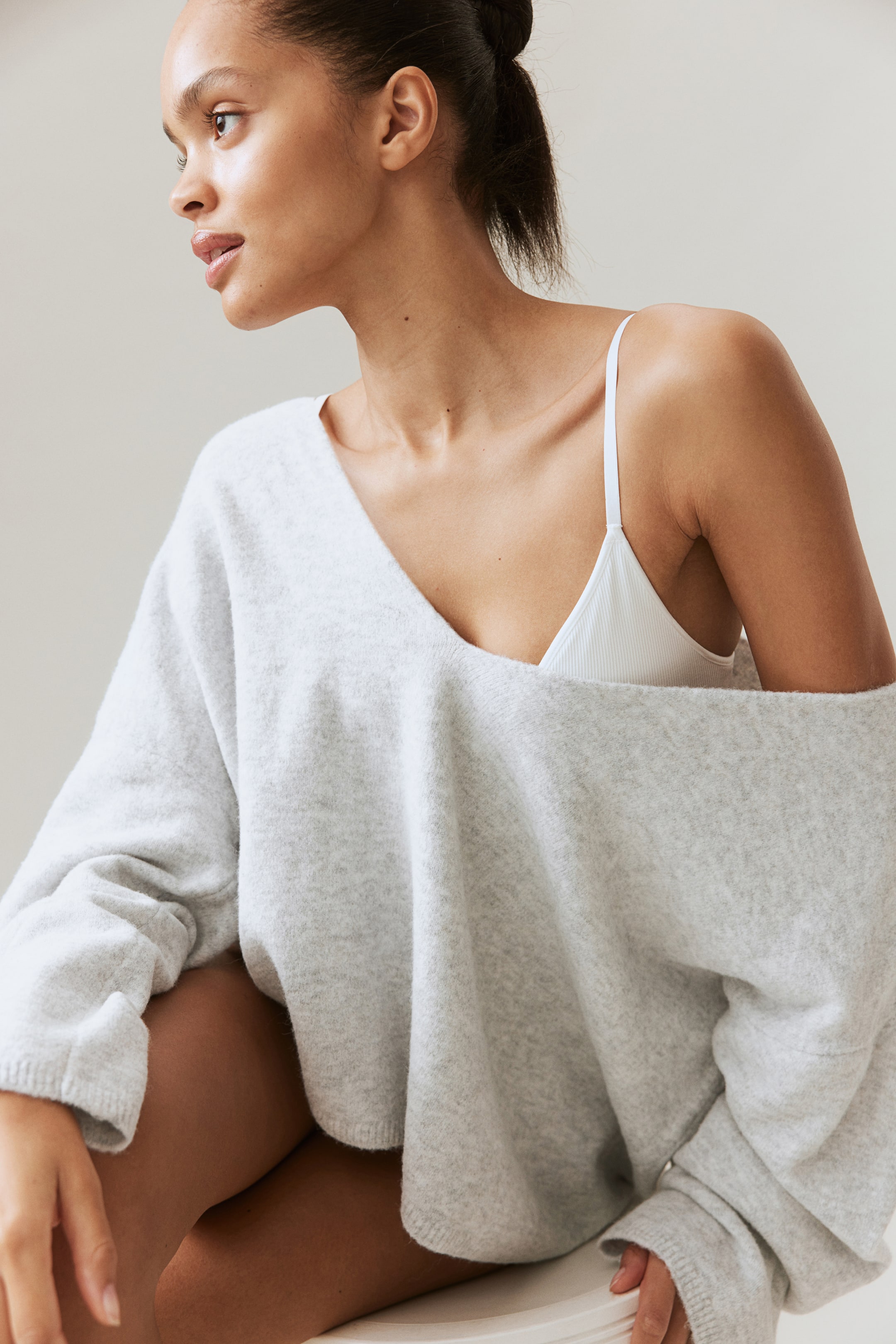 Fine-Knit V-Neck Sweater