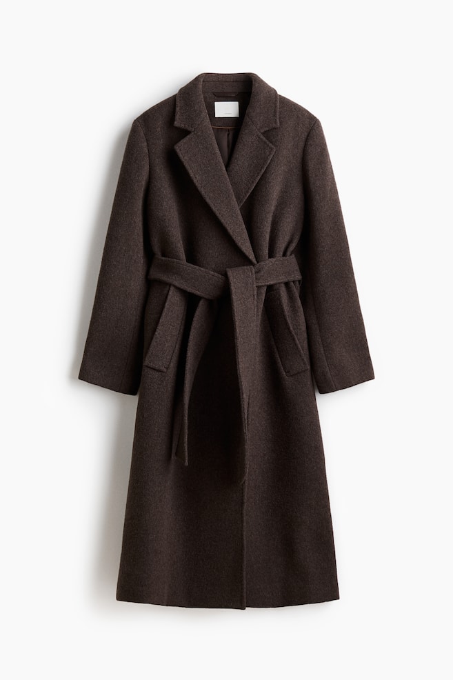 Wool-blend tie-belt coat - Dark brown/Light beige marl - 1