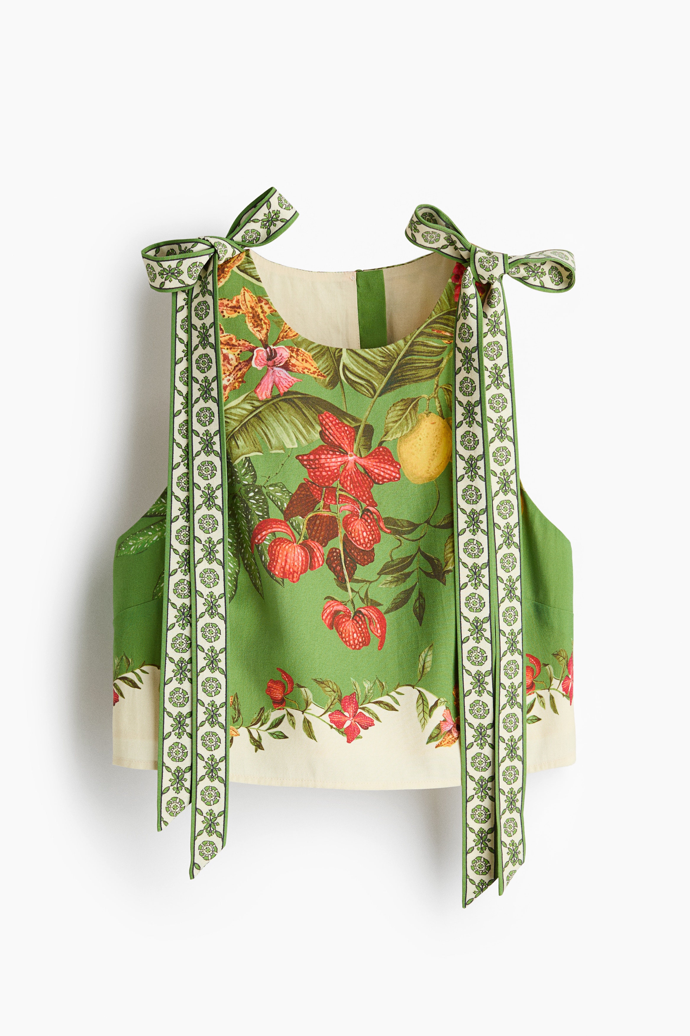 Top cropped con tirantes de lazo - Verde/Flores
