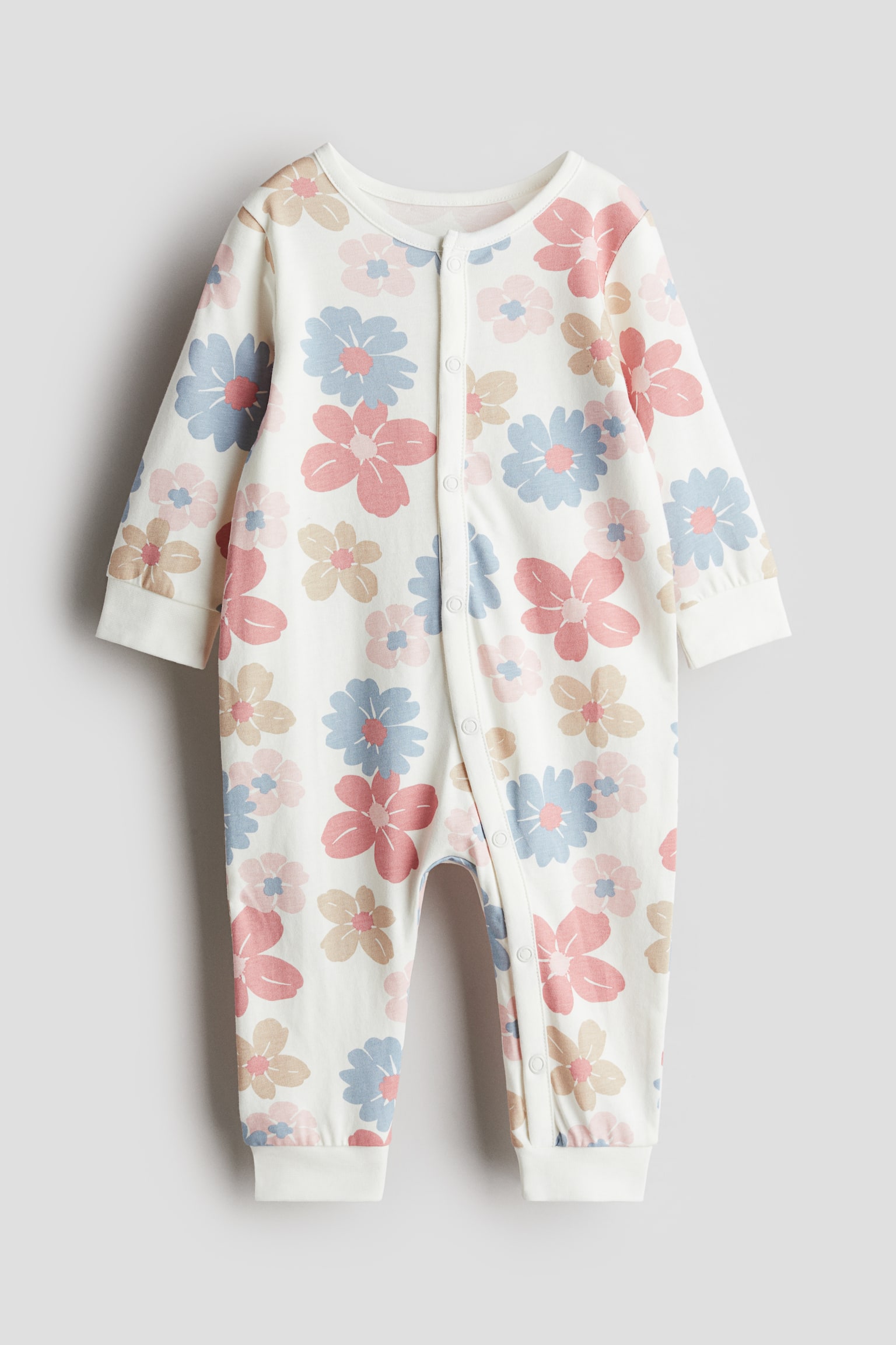 Printed jersey sleepsuit - White/Floral/Light pink/Hearts/Dark blue/Dinosaurs/White/Sloths - 1