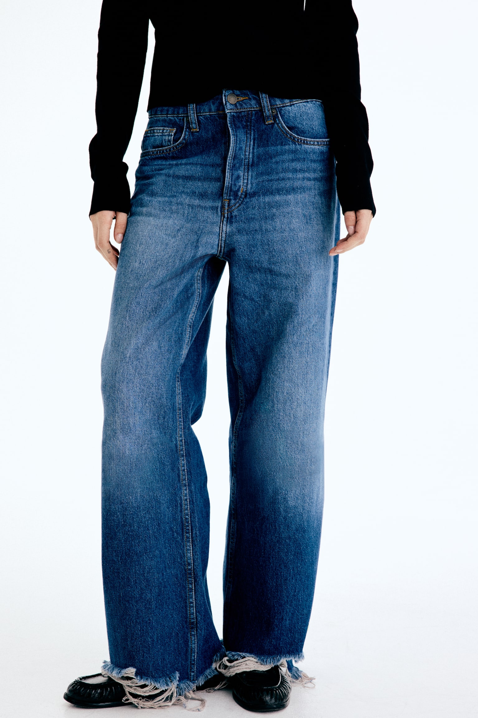 Wide High Waist Ankle Jeans - Dunkles Denimblau - 6