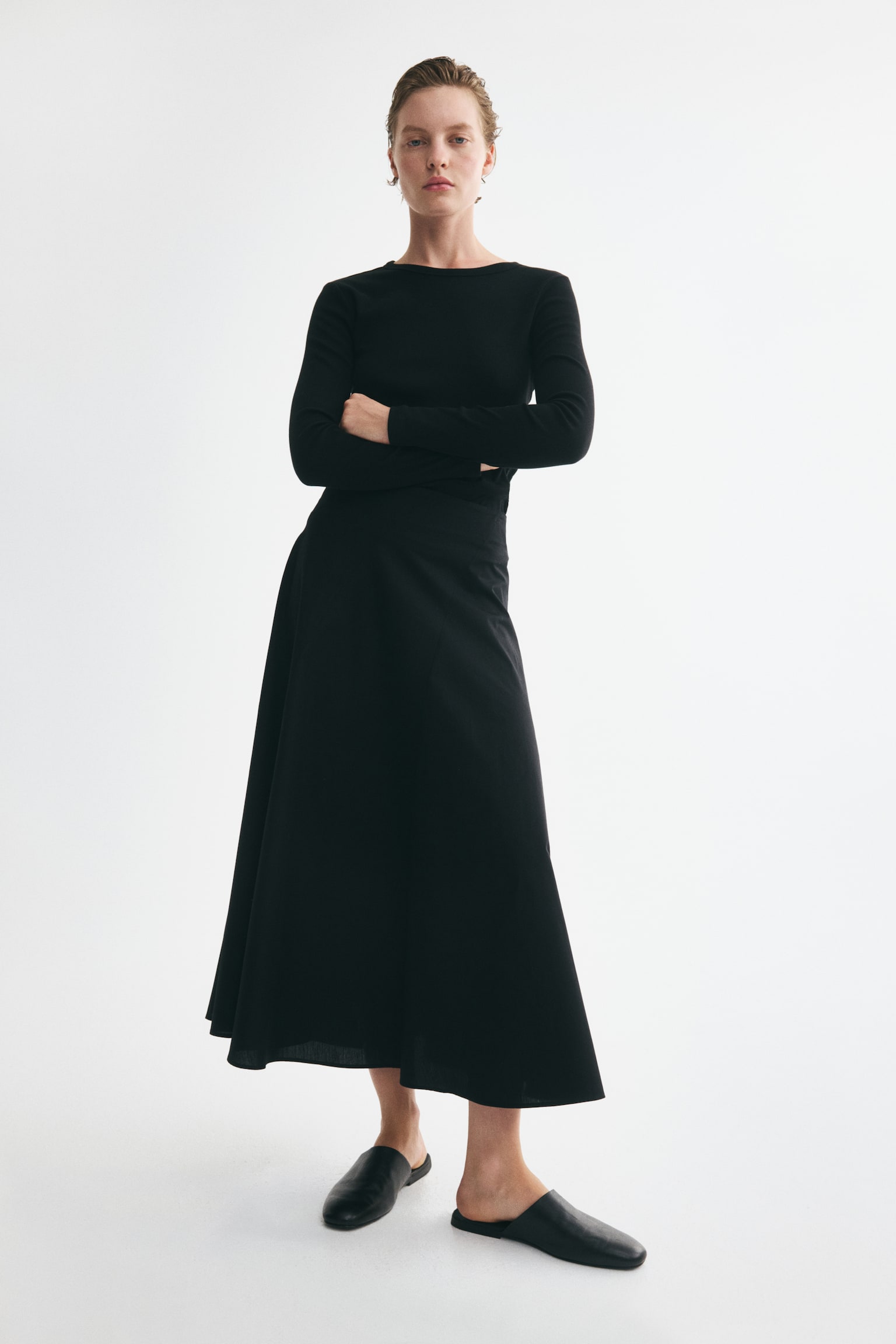 Flared cotton skirt - Black/Beige - 1
