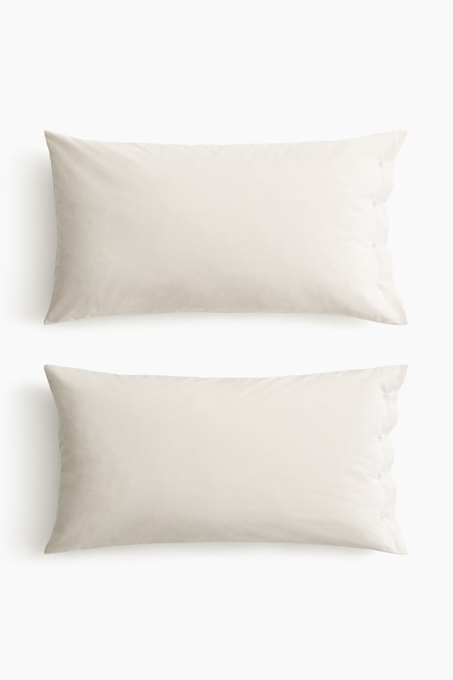 2-pack Oxford-weave pillowcases - Light beige/Striped/Pale dusty blue/Striped - 1