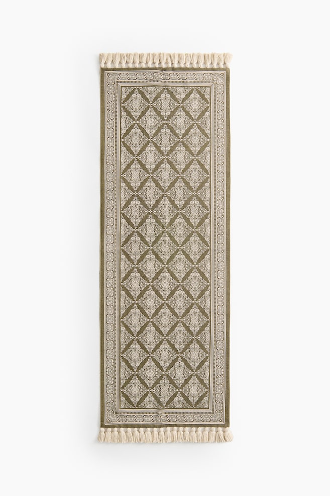 Patterned Rug with Fringe - Khaki green/patterned - 1