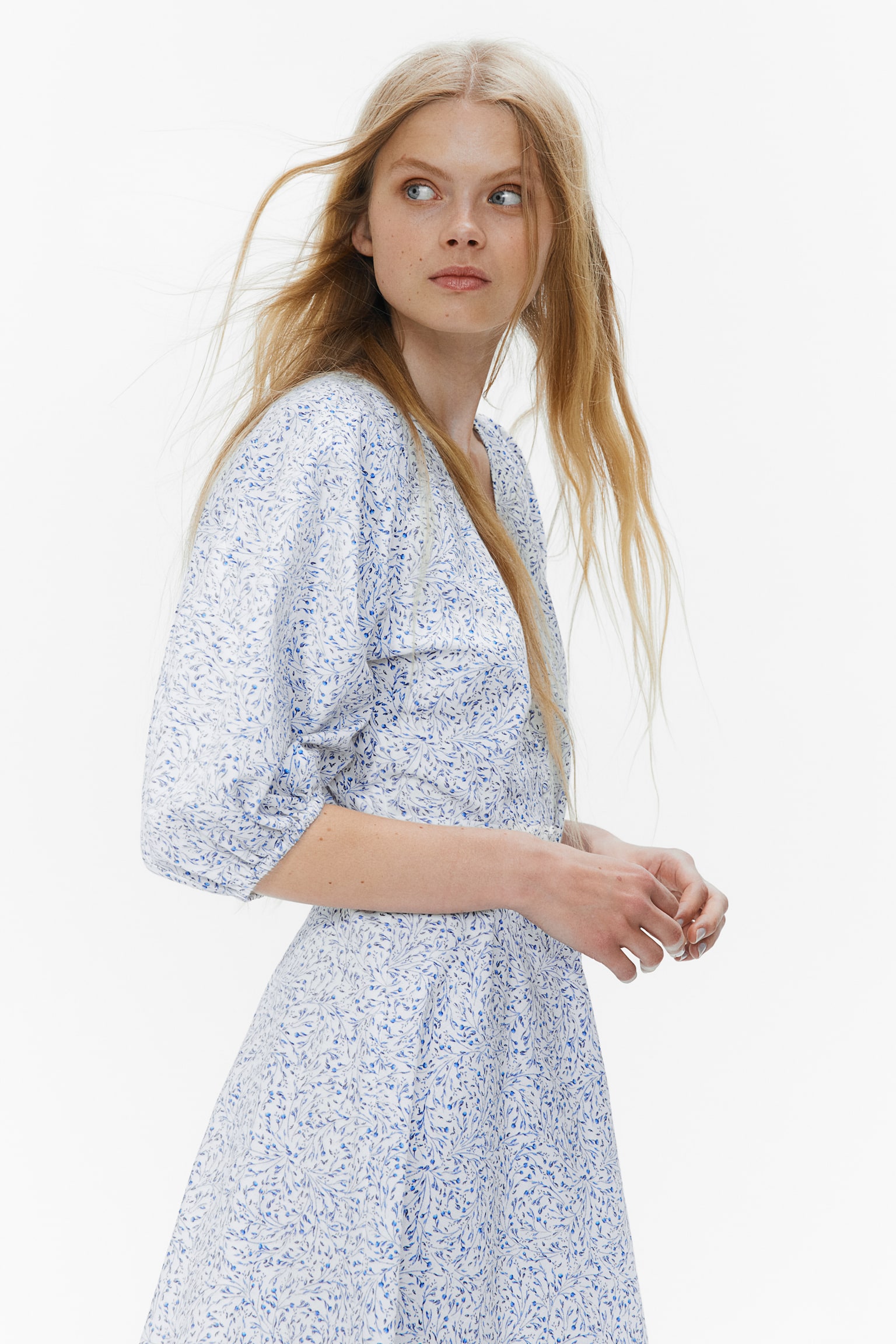 Tie-belt cotton dress - White/Blue floral/Cream/Floral - 4