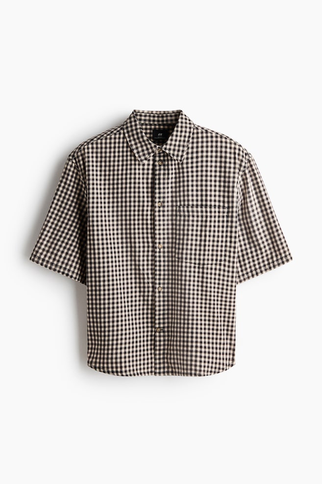 Relaxed Fit Short-sleeved cotton shirt - Black/Checked/Khaki green/Checked - 1