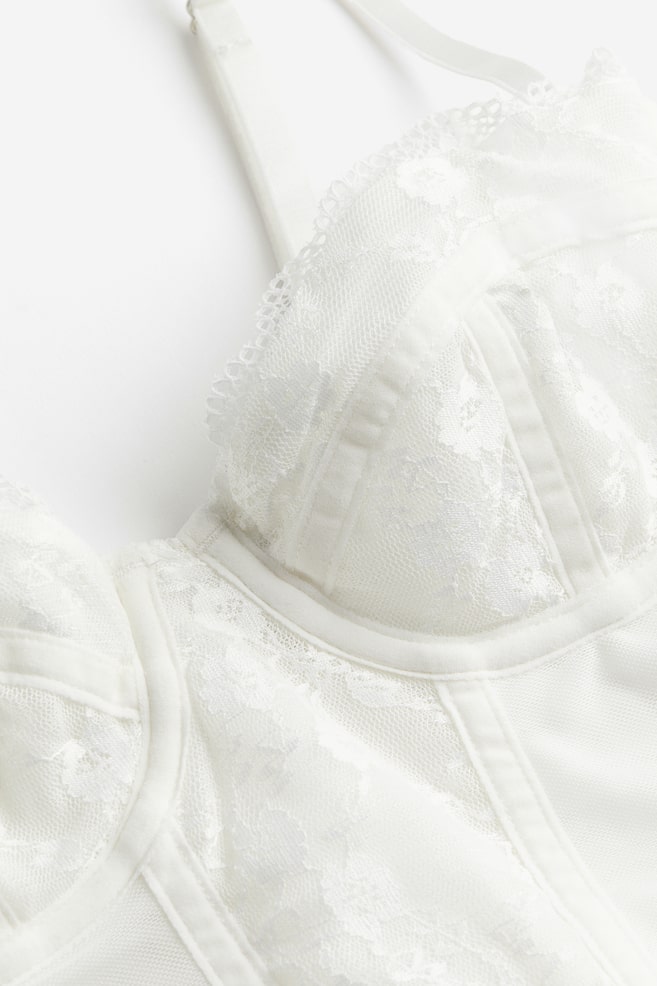 Lace-detail mesh bustier top - White/Black - 6