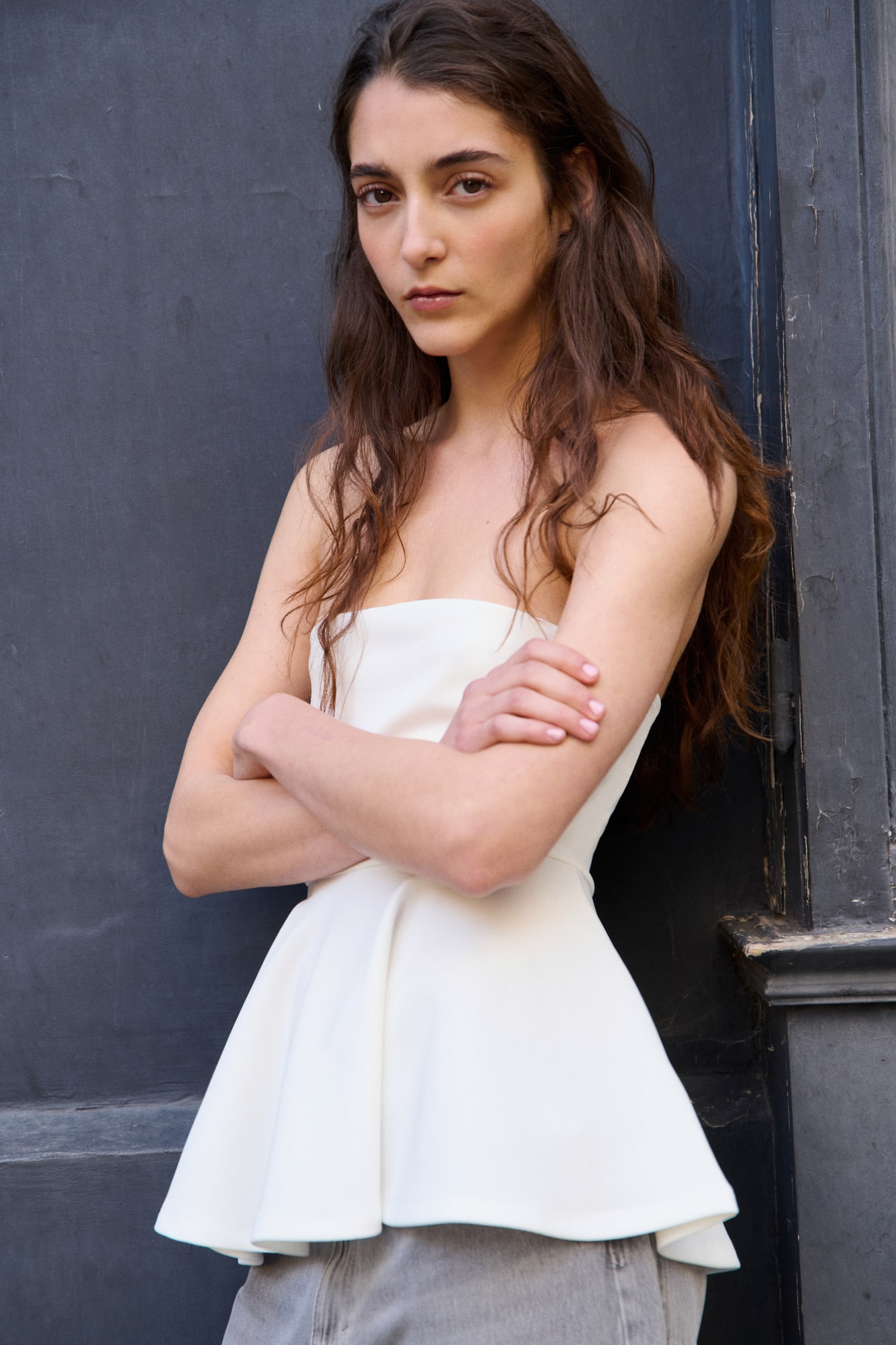 Bandeau peplum top - White/Dark grey/Black - 6