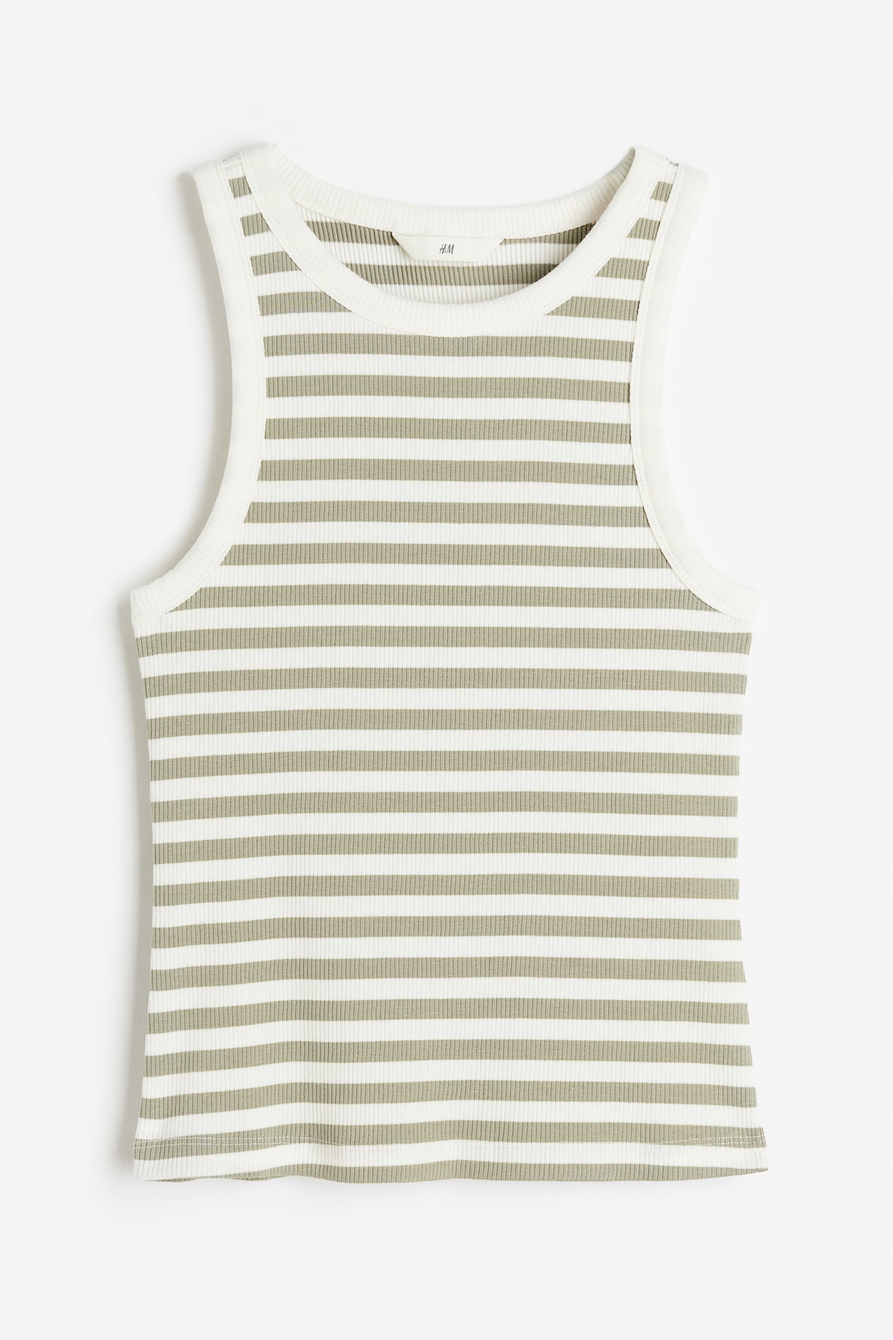 Ribbed vest top - Round neck - Sleeveless - Sage green/Striped - Ladies ...