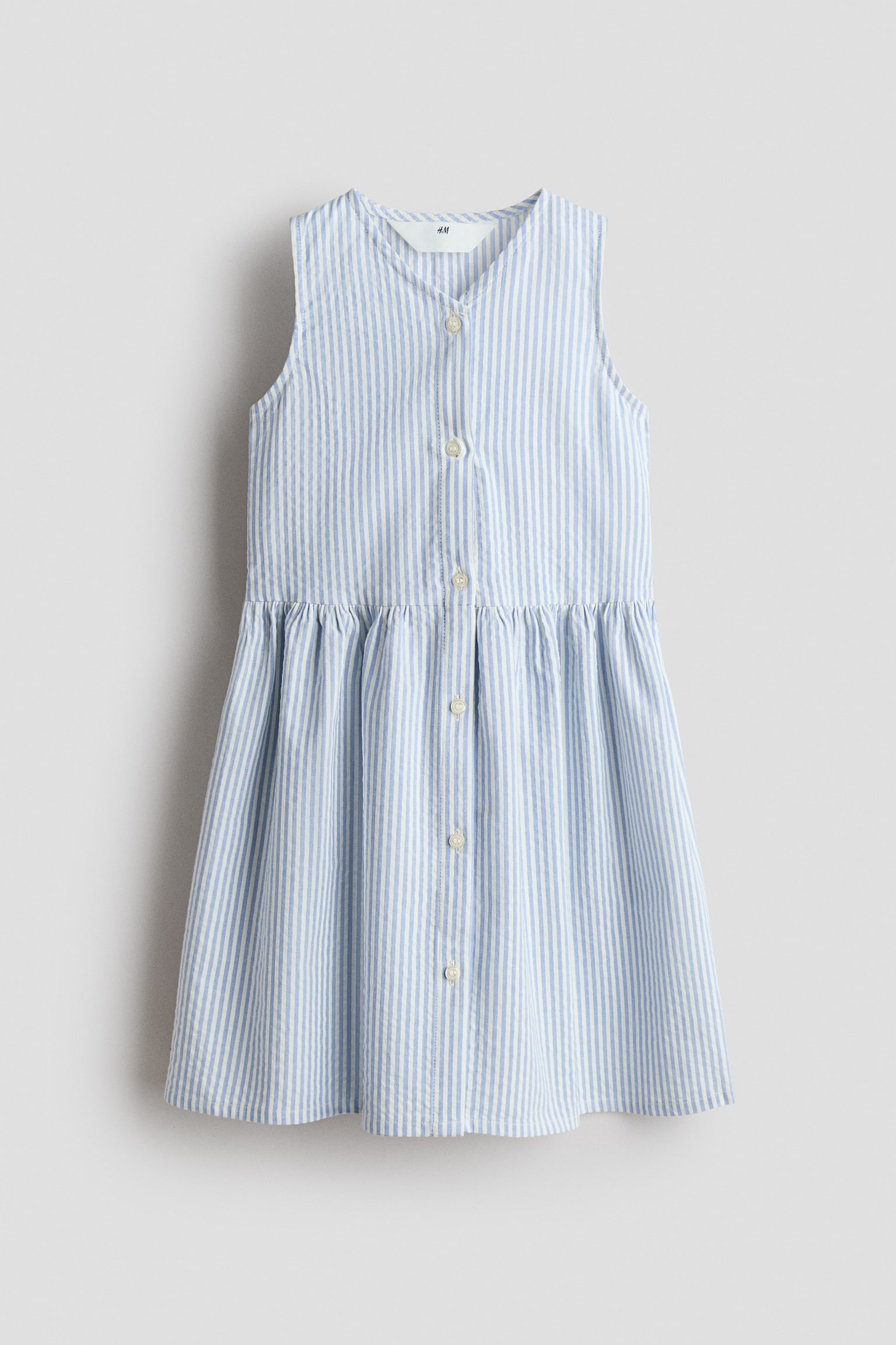 Sleeveless seersucker dress - White/Blue striped/Light pink/Cream/Light blue - 1