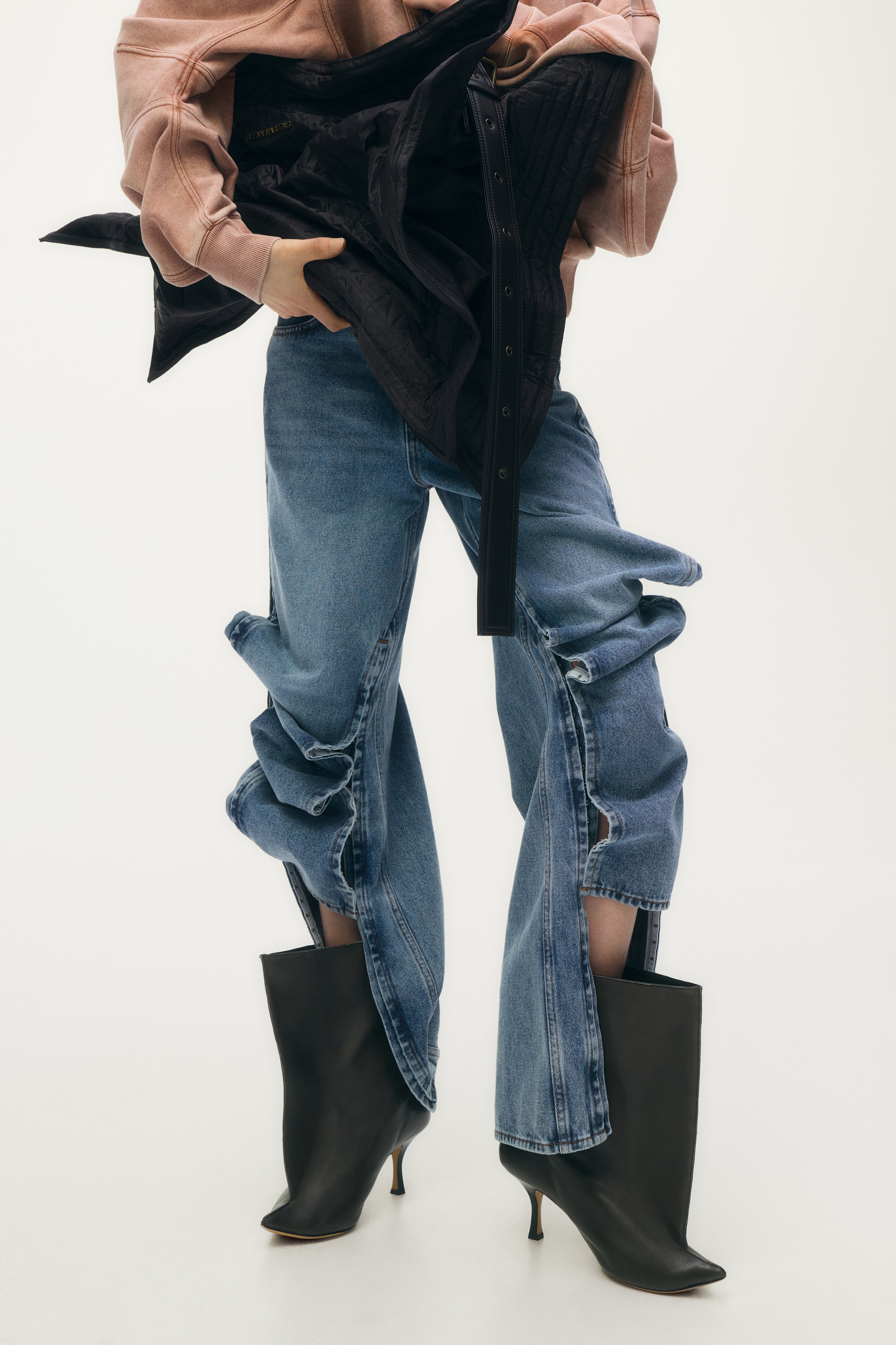 H & M - レザーヒールアンクルブーツ - グレー