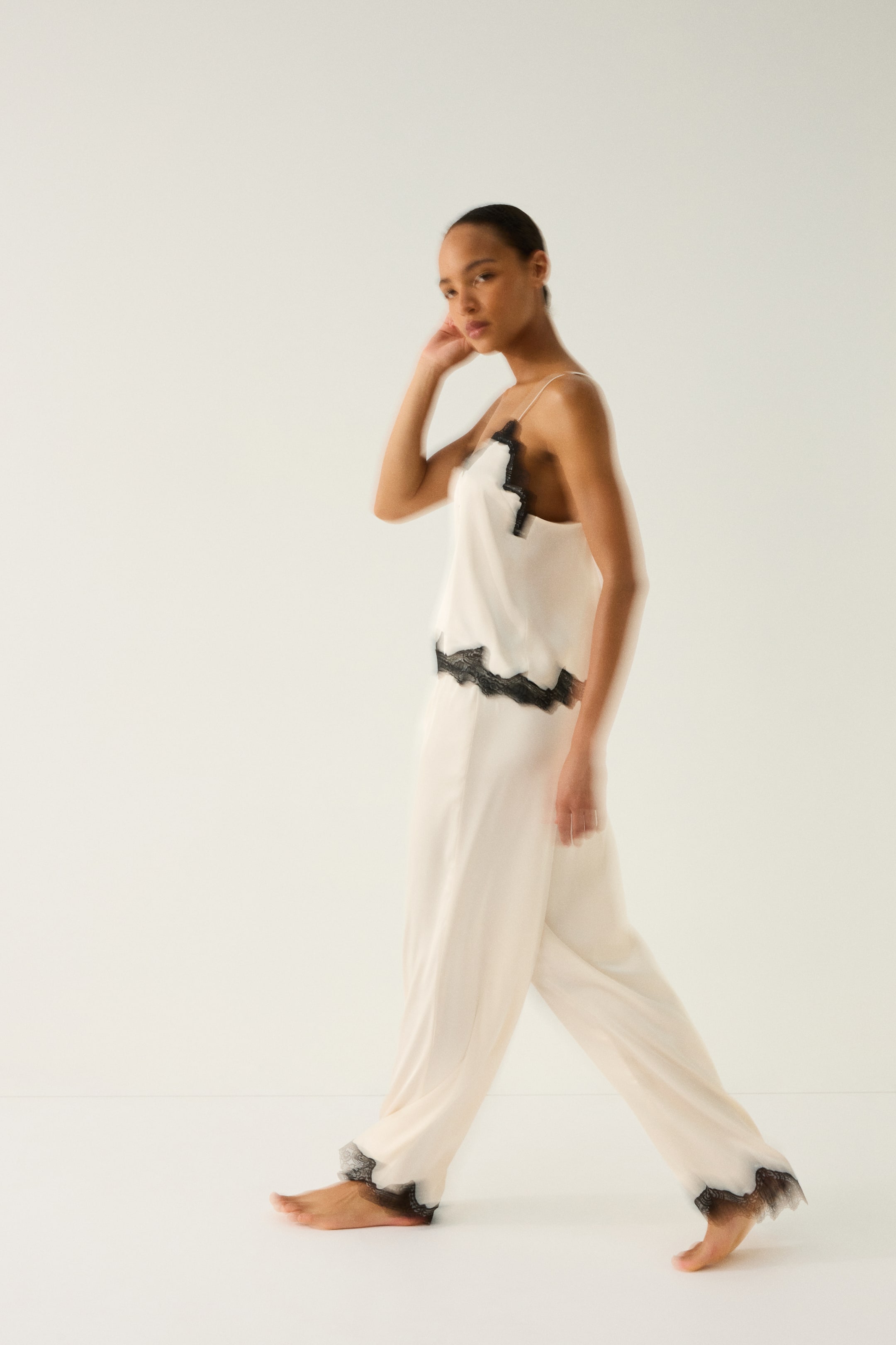 Lace-Trimmed Satin Pajamas