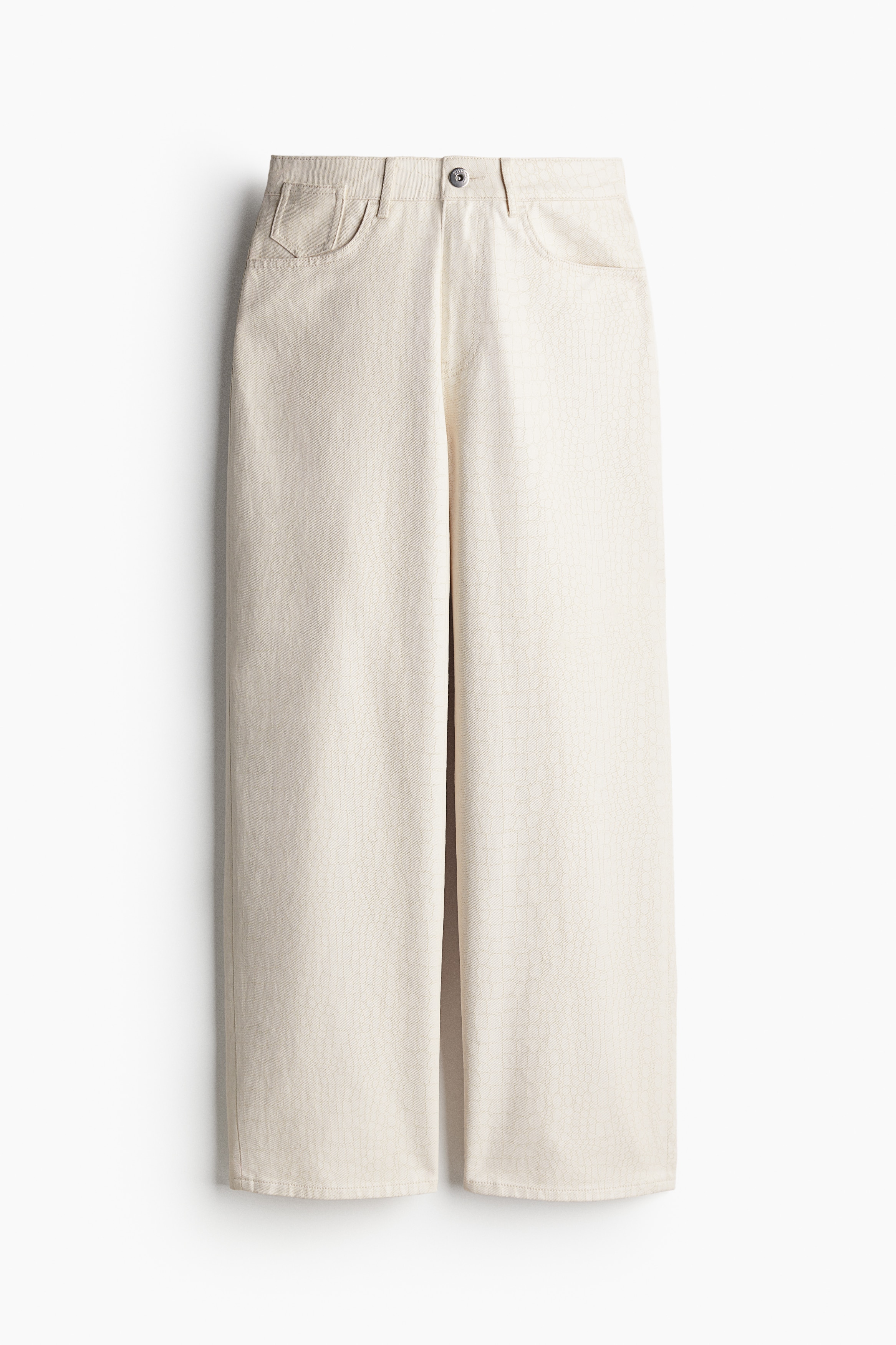 Ladies - Cream/Crocodile-patterned Patterned twill trousers - Size: 22  - H&M