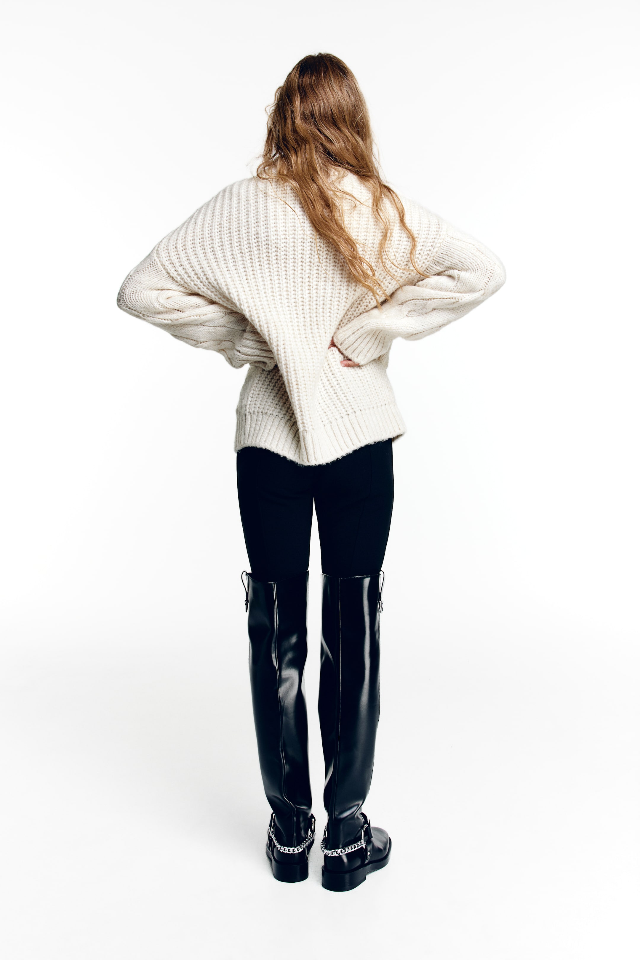 Cable-knit Mock Turtleneck Sweater