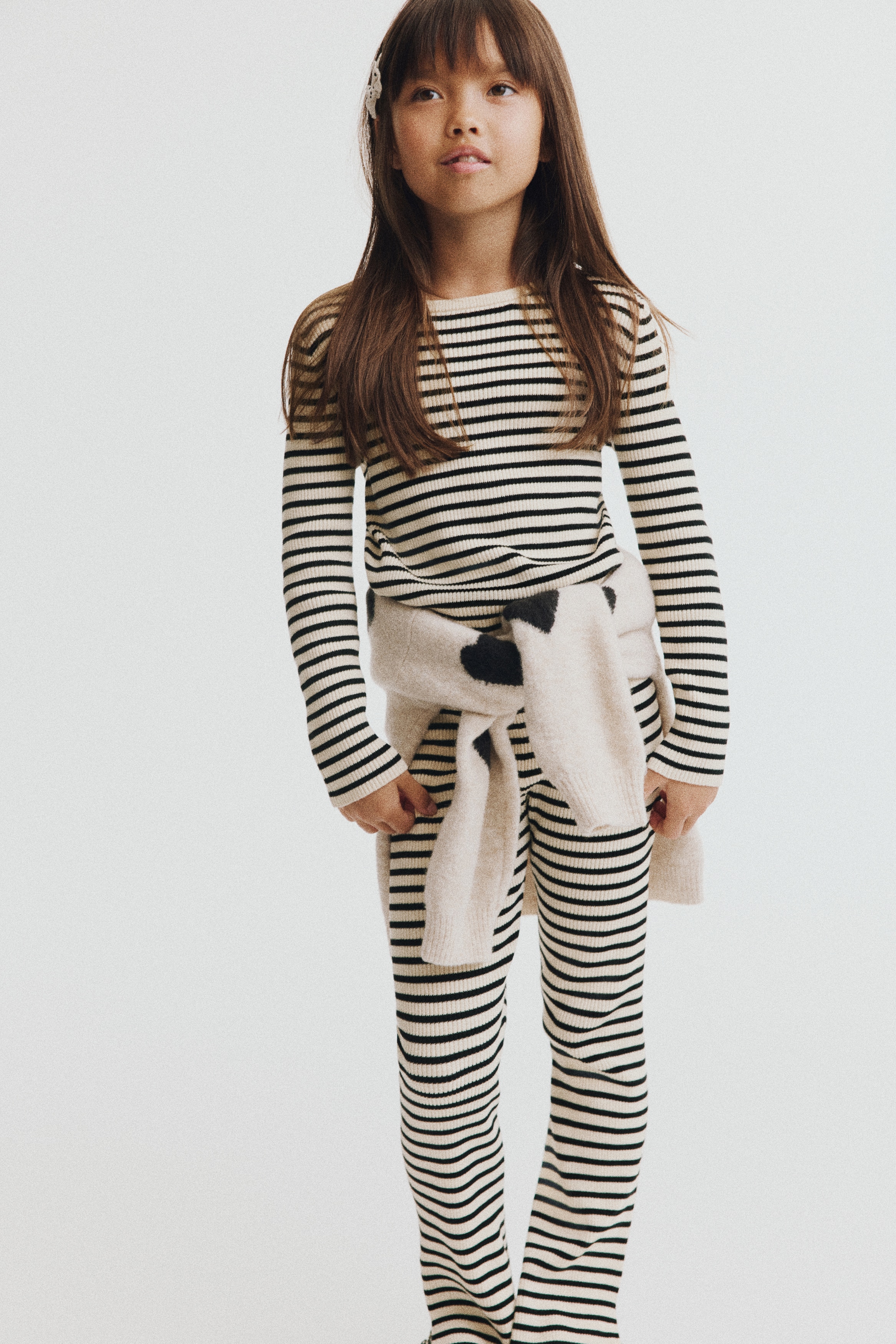 Rib-knit jumper - Light beige/Striped/Light pink/Striped