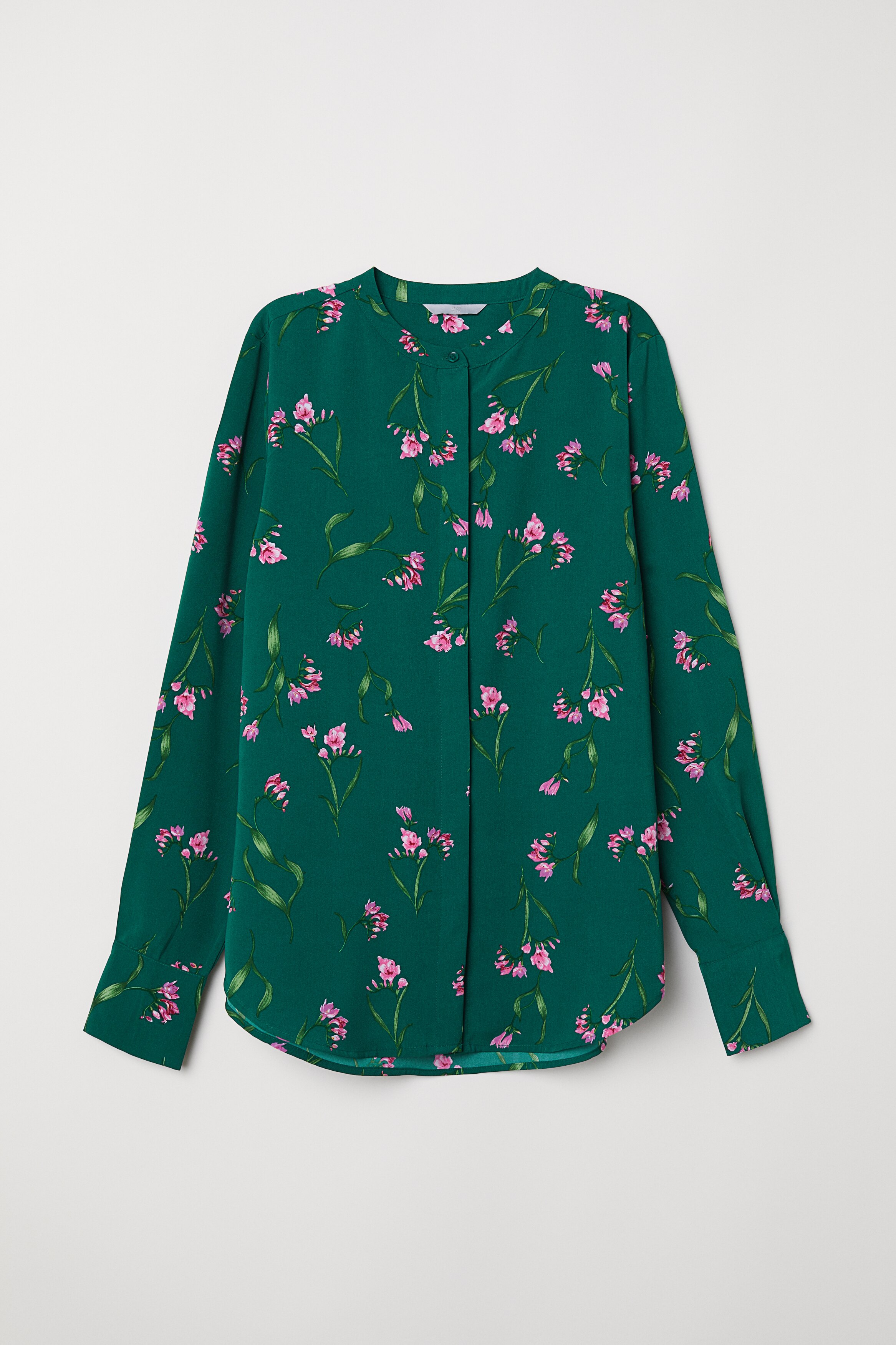 h&m green floral blouse