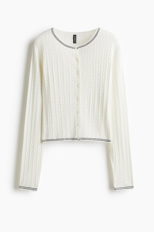 Cable-Knit Cardigan - White/Gray/Light pink - 1