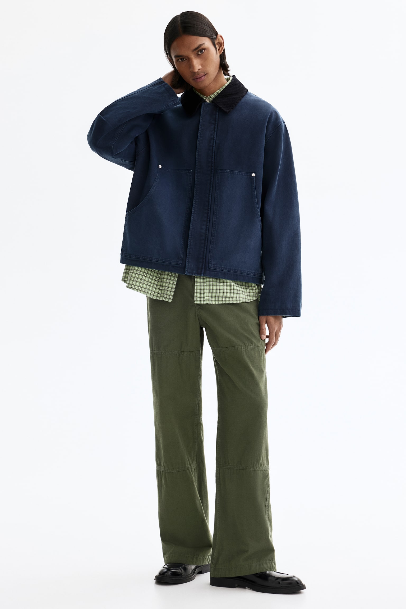 Krátká bunda workwear - Tmavomodrá/Béžová - 1