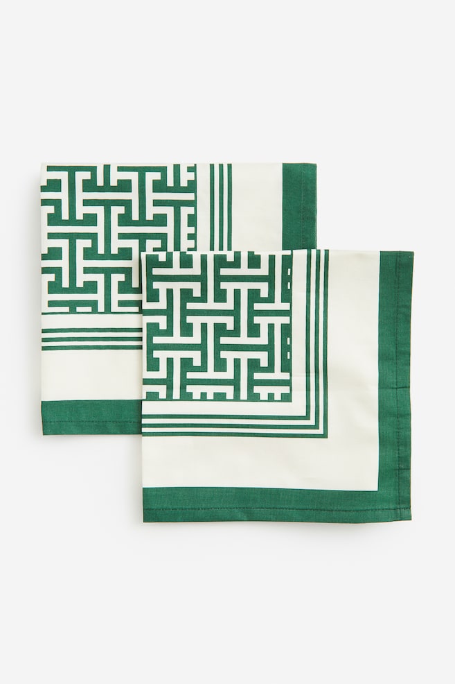 2-pack cotton sateen napkins - Green/Patterned/Greige/Patterned/Dark blue/Patterned - 4
