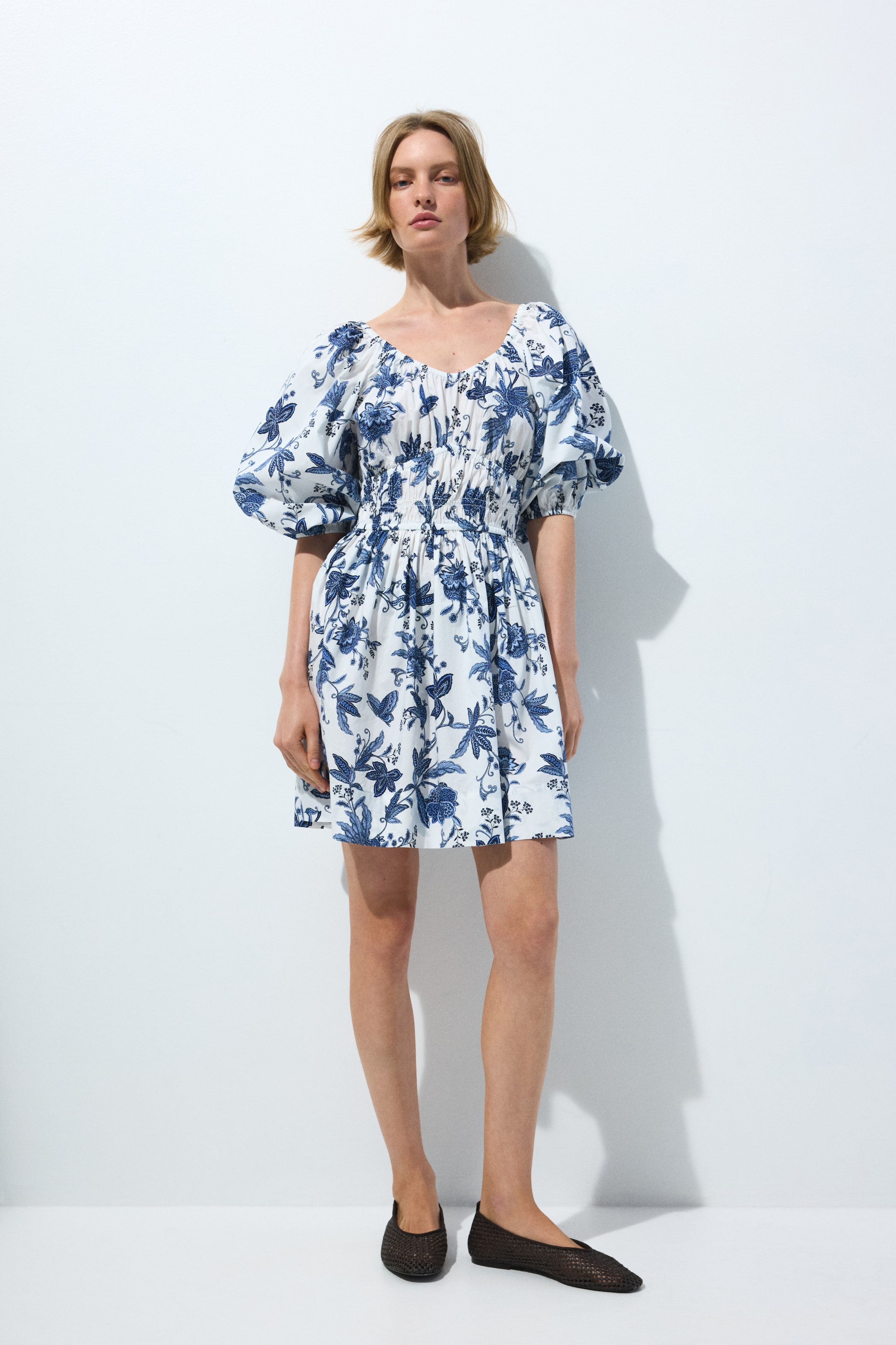 Flared-skirt cotton dress