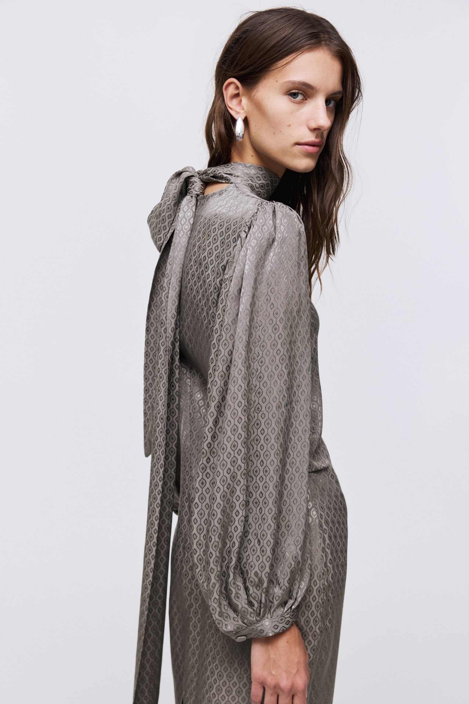 Tie-neck satin dress - Light purple - 3